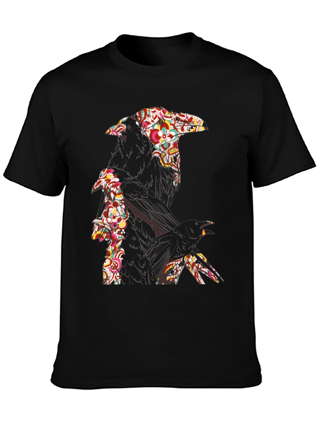 Floral Raven Graphic Tee - Cool Crow Design