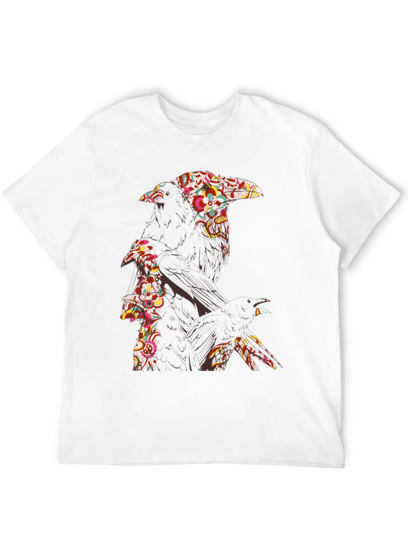 Floral Raven Graphic Tee - Cool Crow Design