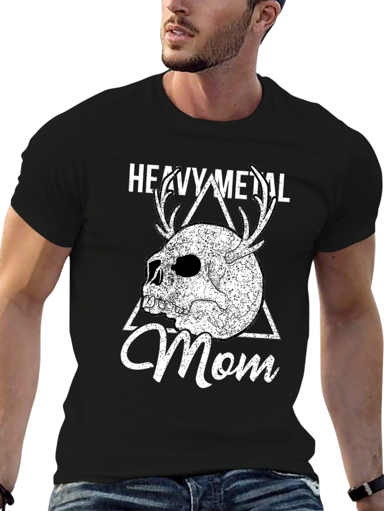 Heavy Metal Mom T-Shirt with Skull & Antlers