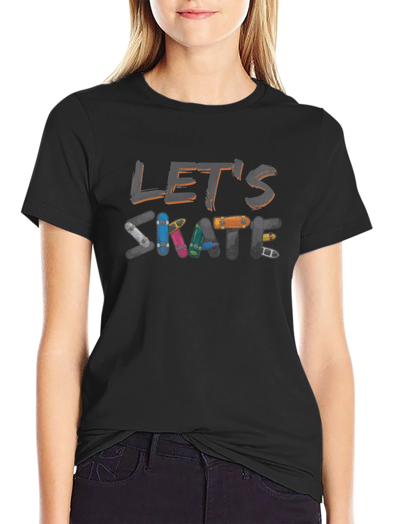 Lets Skate Skateboard Graphic Tee - Black