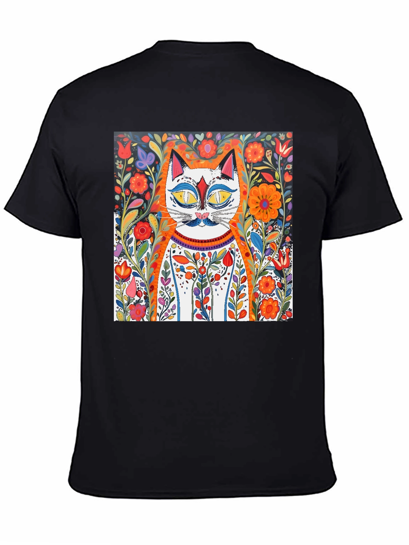 Floral Cat Art Graphic Tee - Whimsical Print