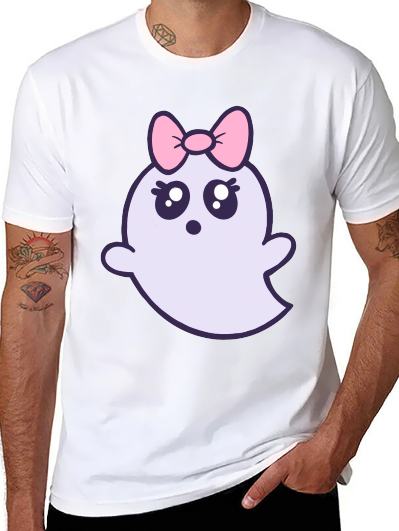 Cute Ghost with Bow T-Shirt - Halloween Apparel