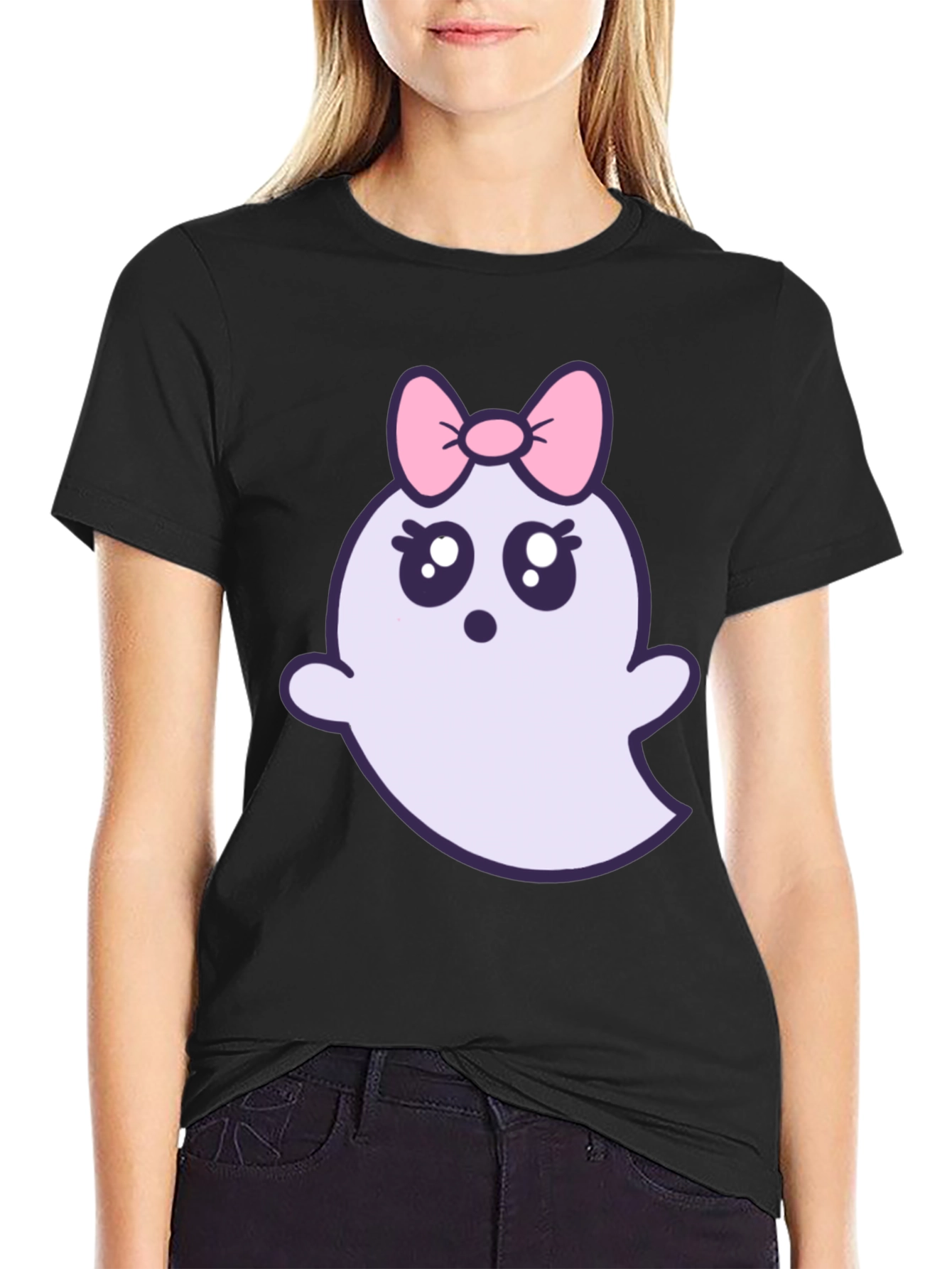 Cute Ghost with Bow T-Shirt - Halloween Apparel