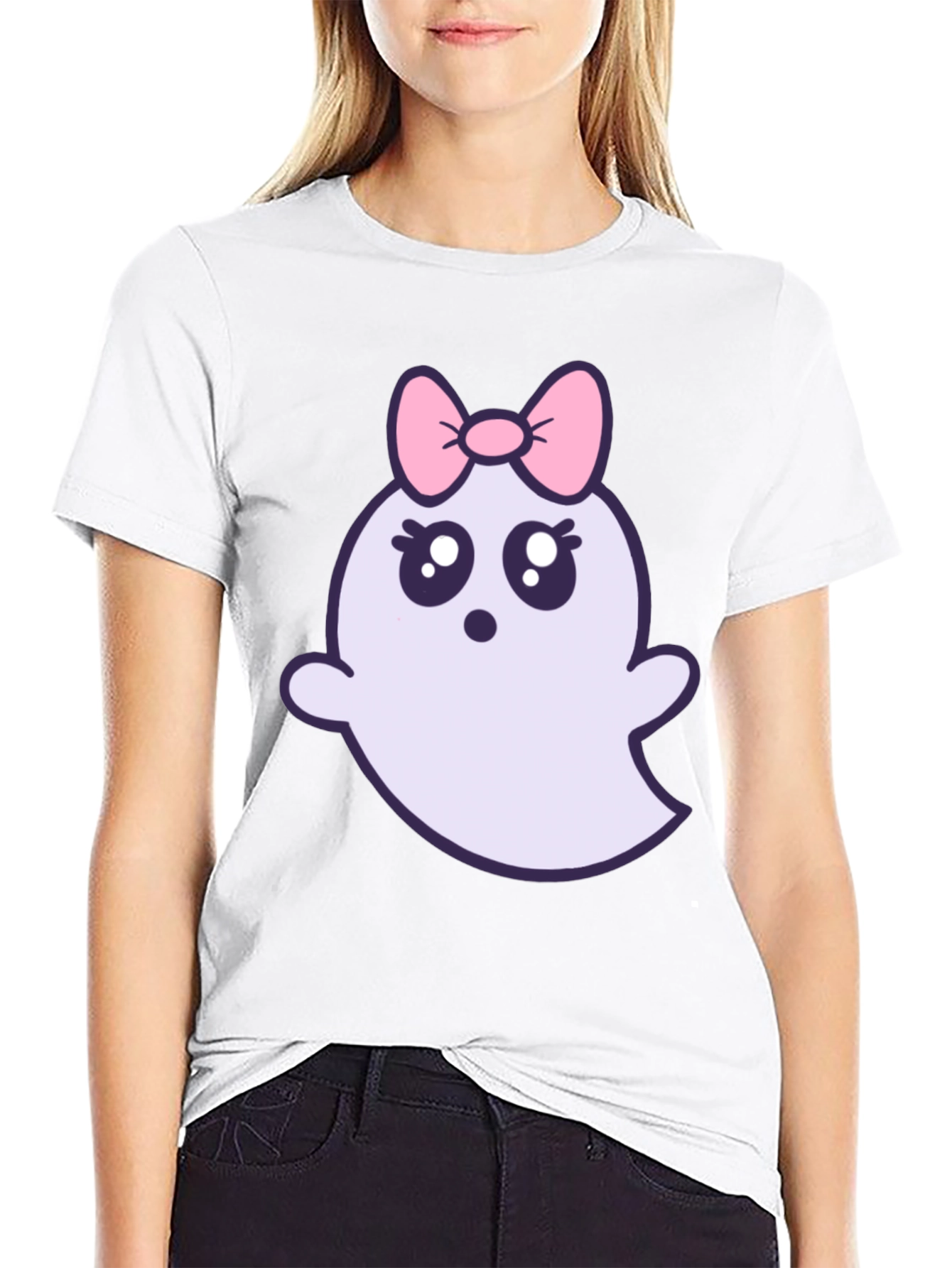 Cute Ghost with Bow T-Shirt - Halloween Apparel