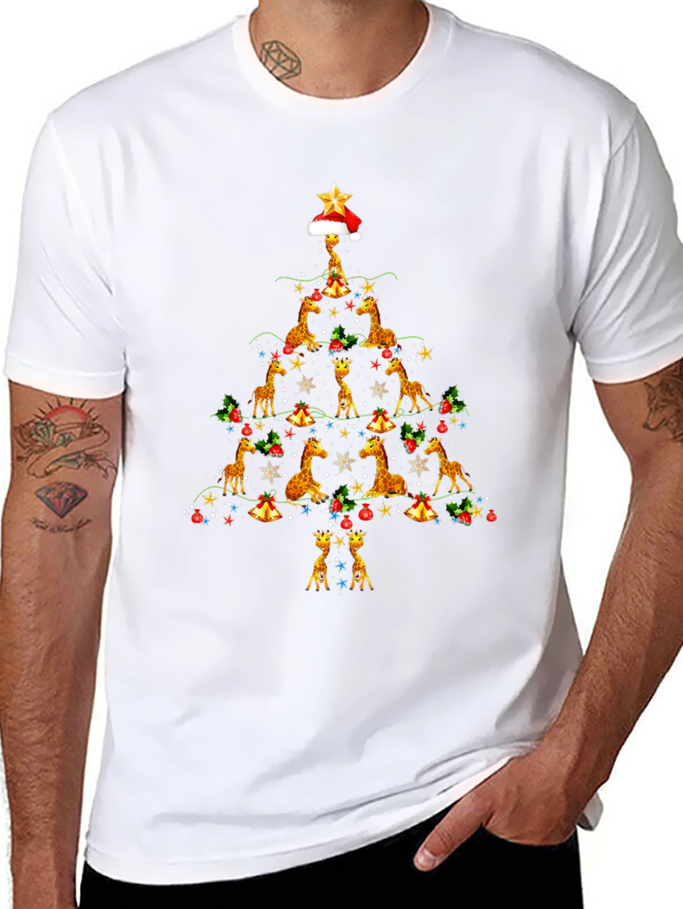 Giraffe Christmas Tree Graphic Tee