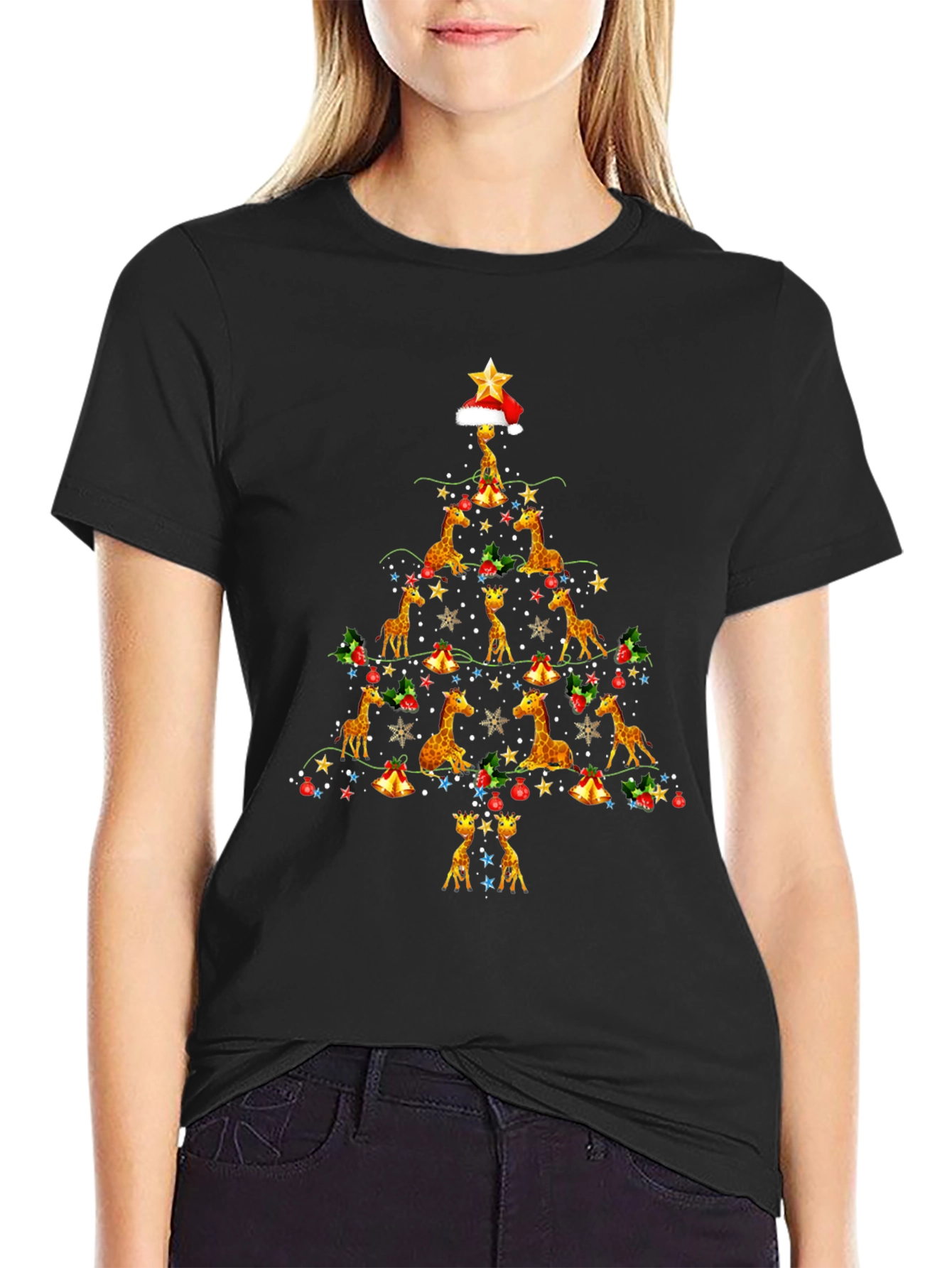 Giraffe Christmas Tree Graphic Tee