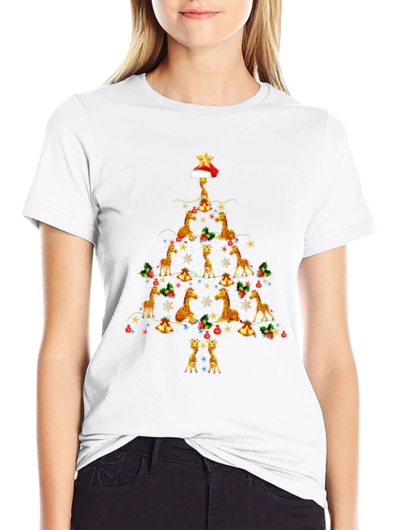 Giraffe Christmas Tree Graphic Tee