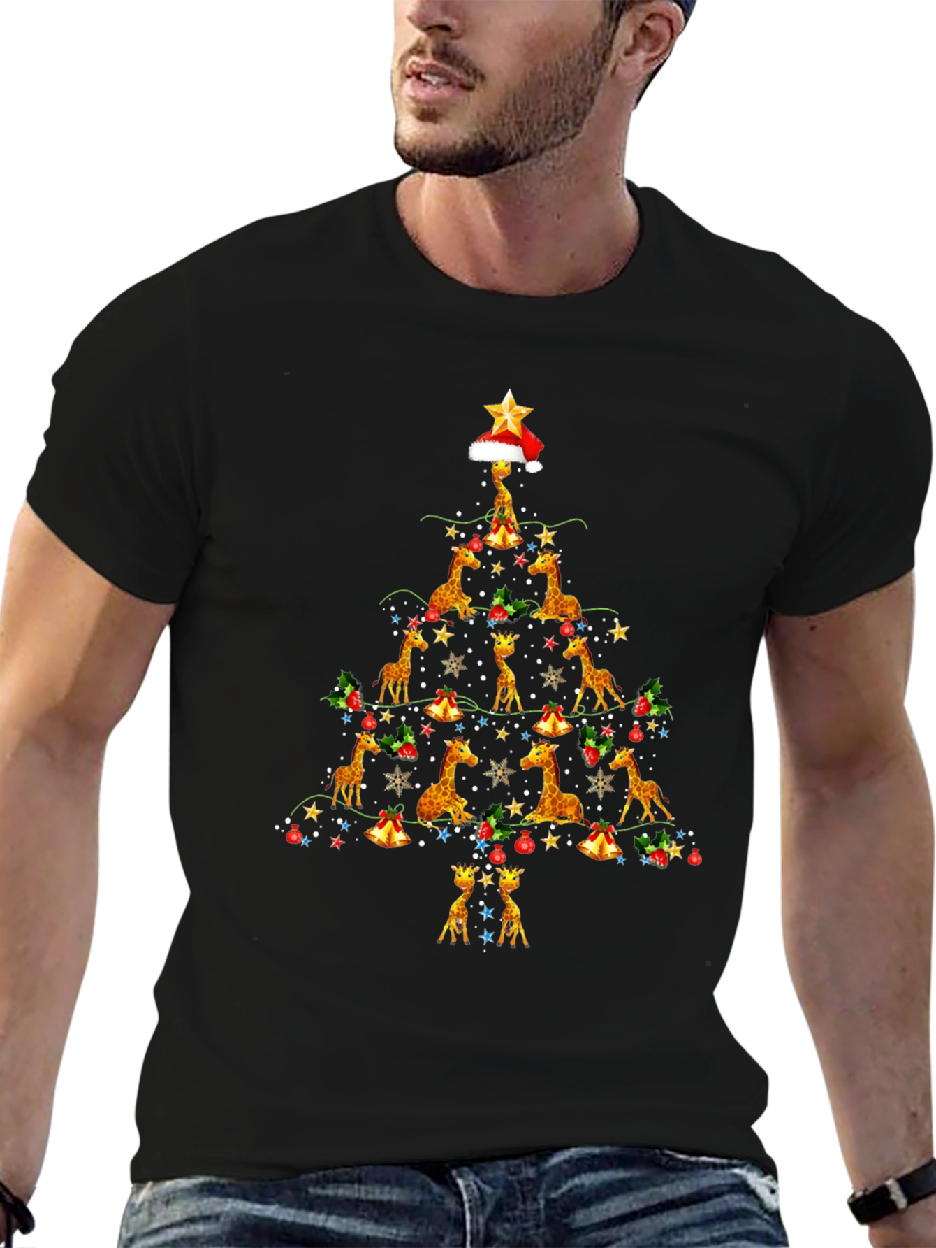 Giraffe Christmas Tree Graphic Tee