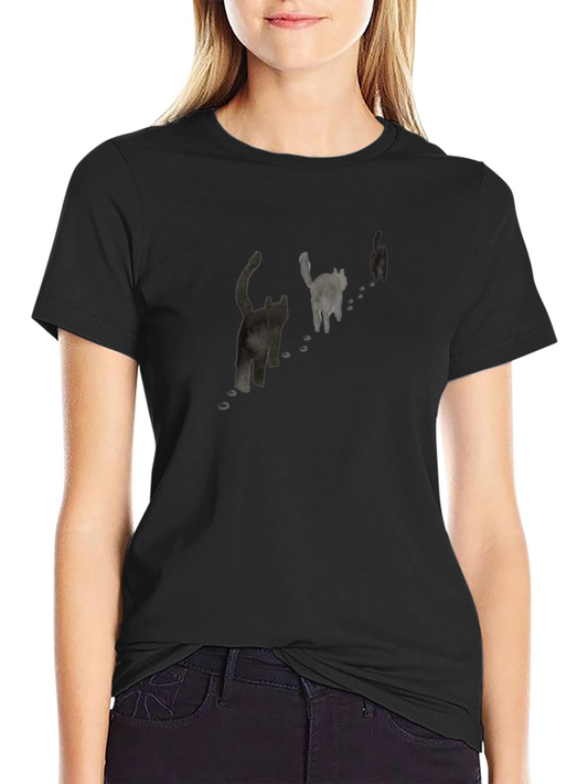 Cats Watercolor Print Black T-Shirt