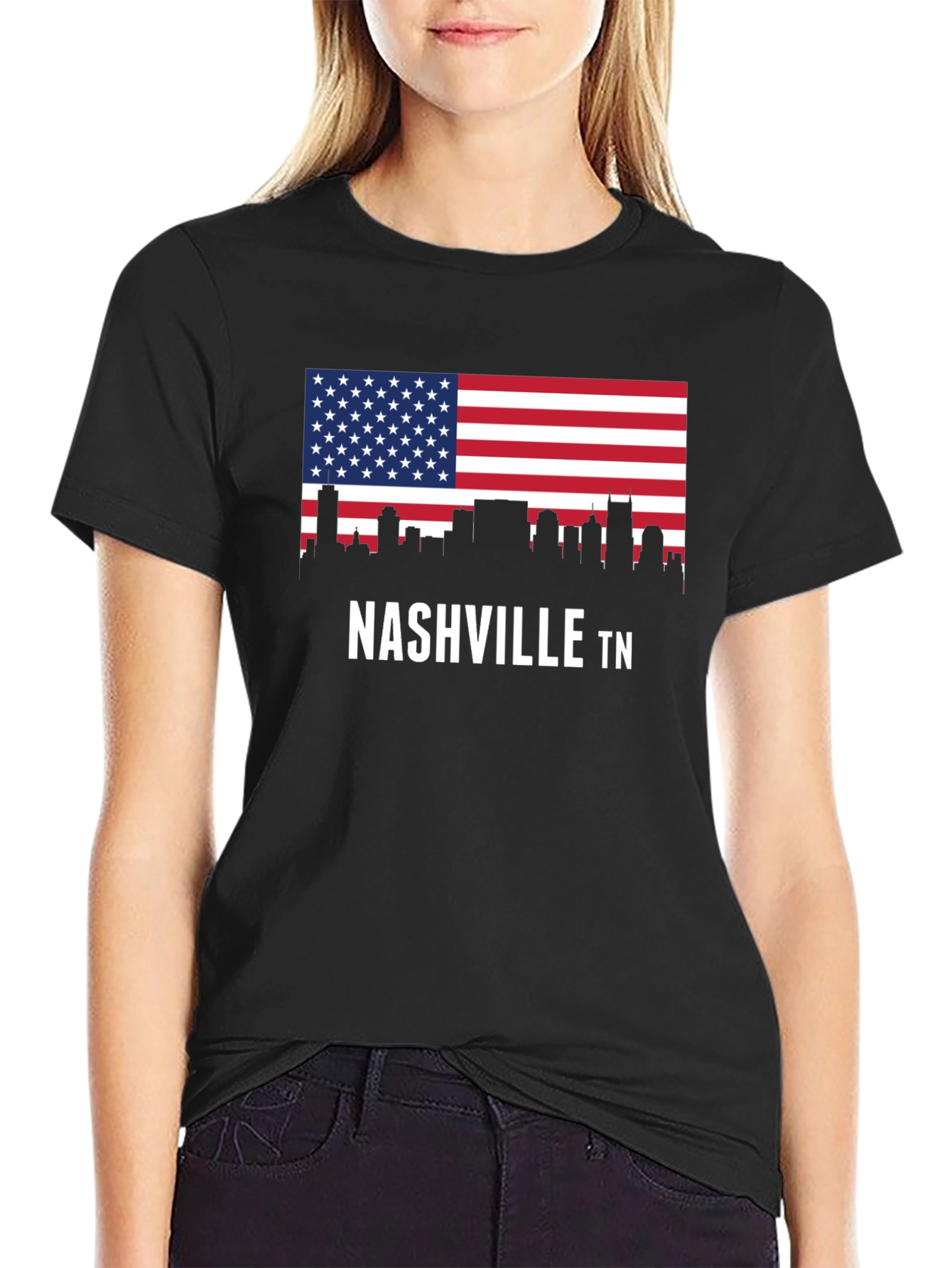 Nashville TN American Flag Skyline Graphic T-Shirt