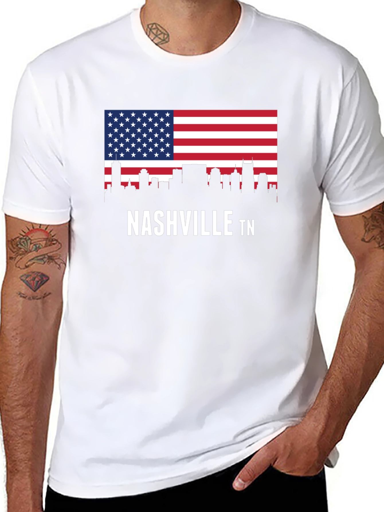 Nashville TN American Flag Skyline Graphic T-Shirt