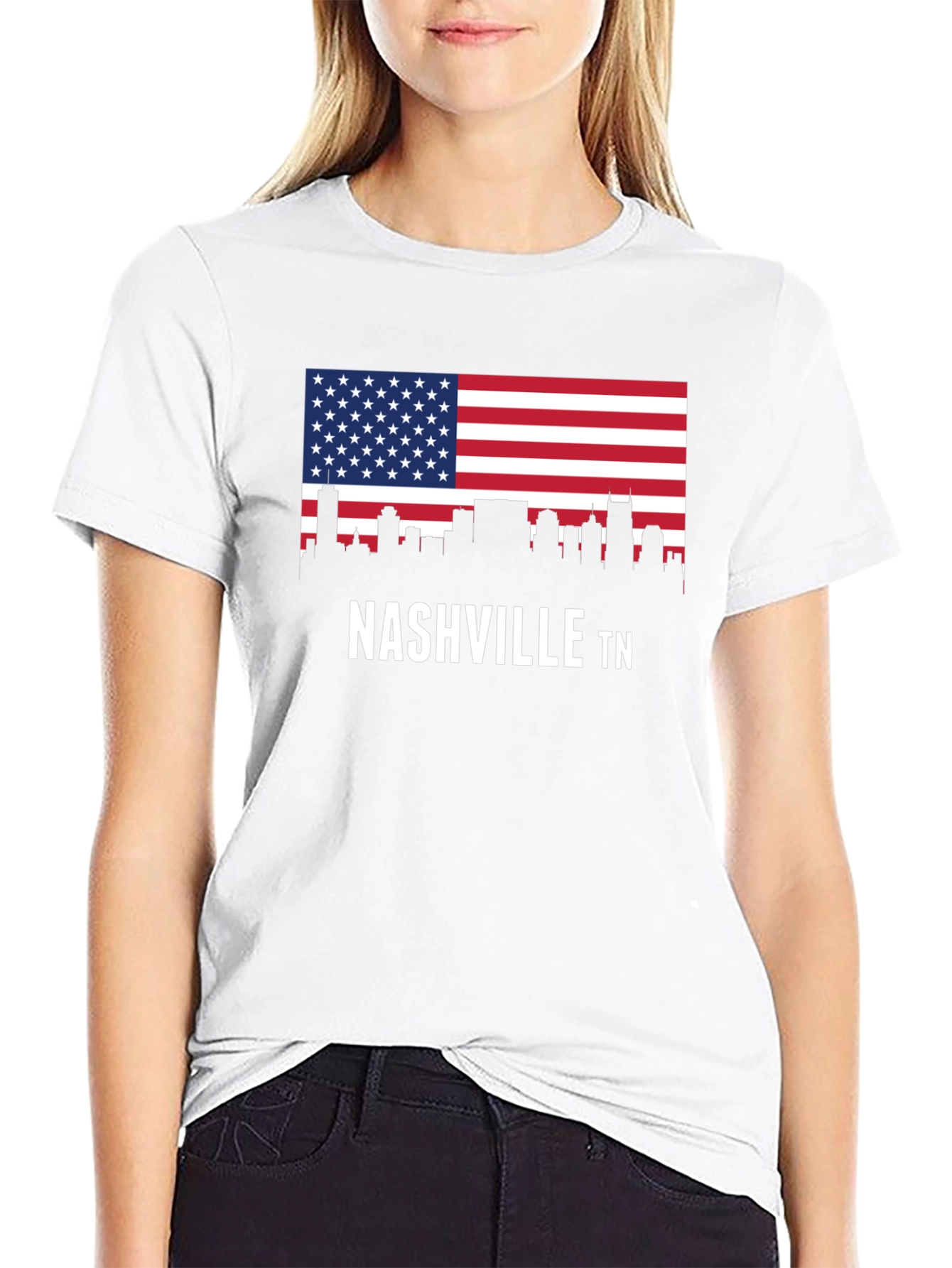 Nashville TN American Flag Skyline Graphic T-Shirt