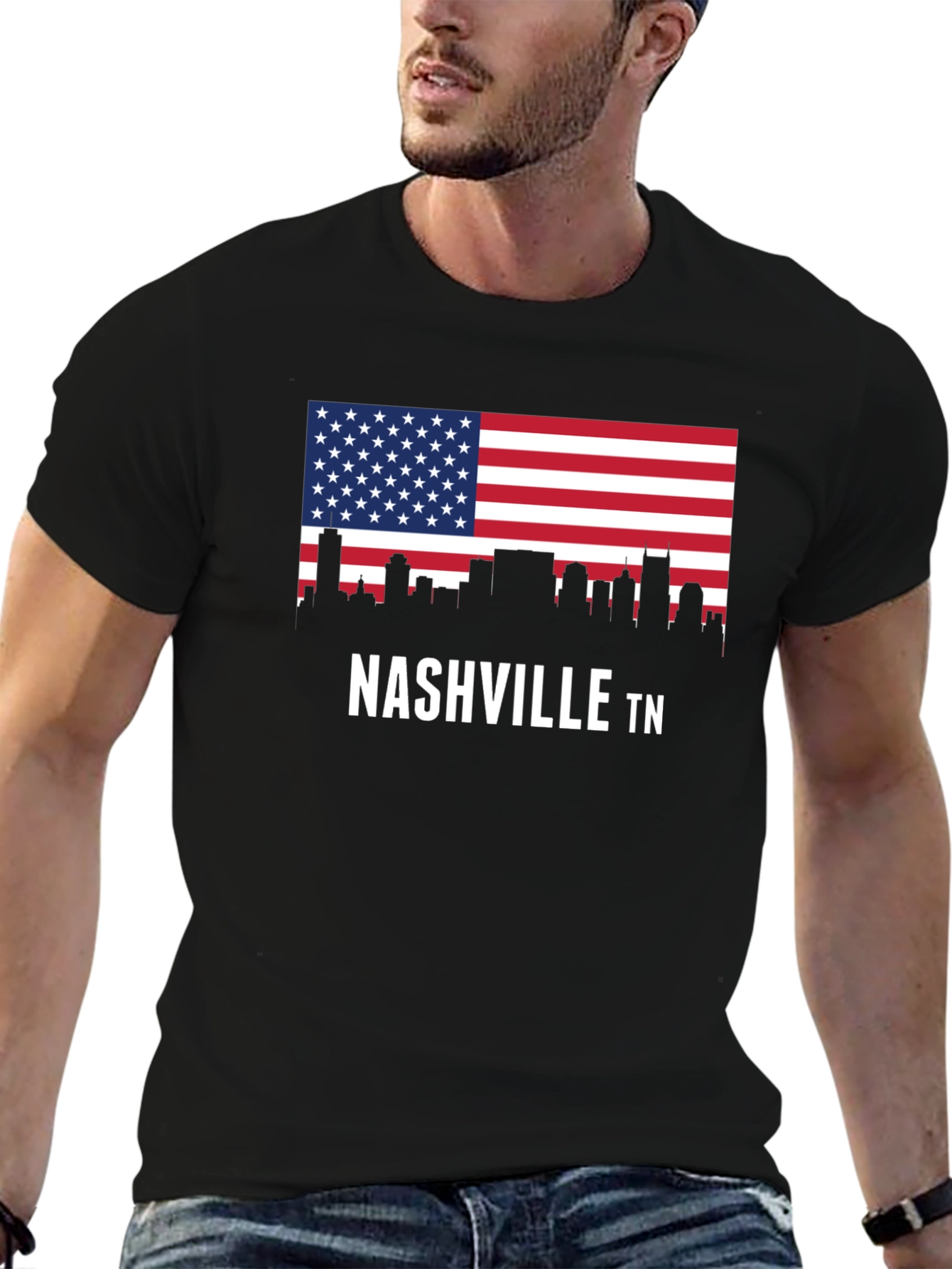 Nashville TN American Flag Skyline Graphic T-Shirt