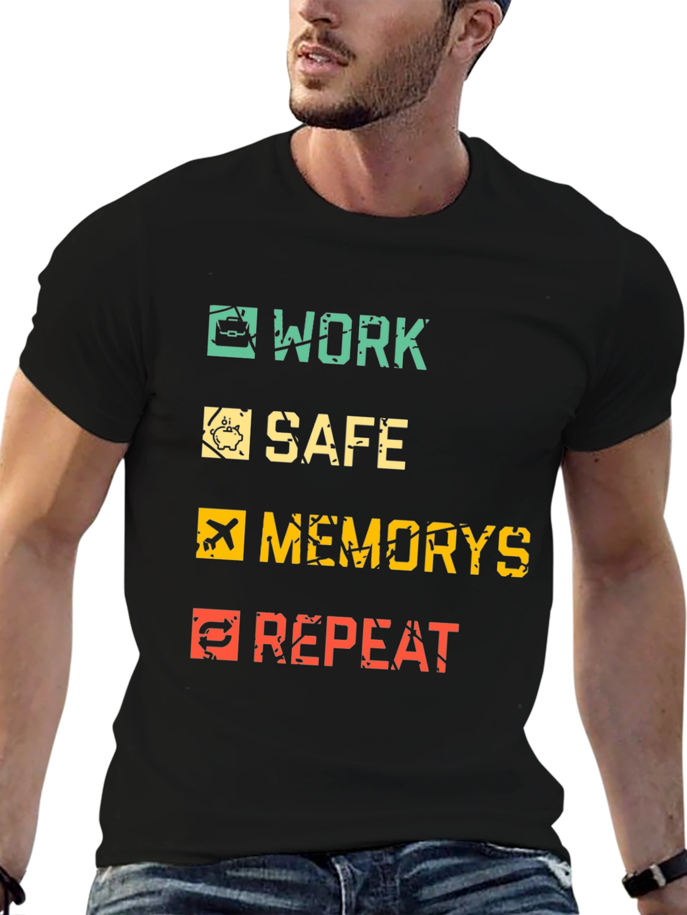 Work Safe Memories Repeat Black Graphic Tee