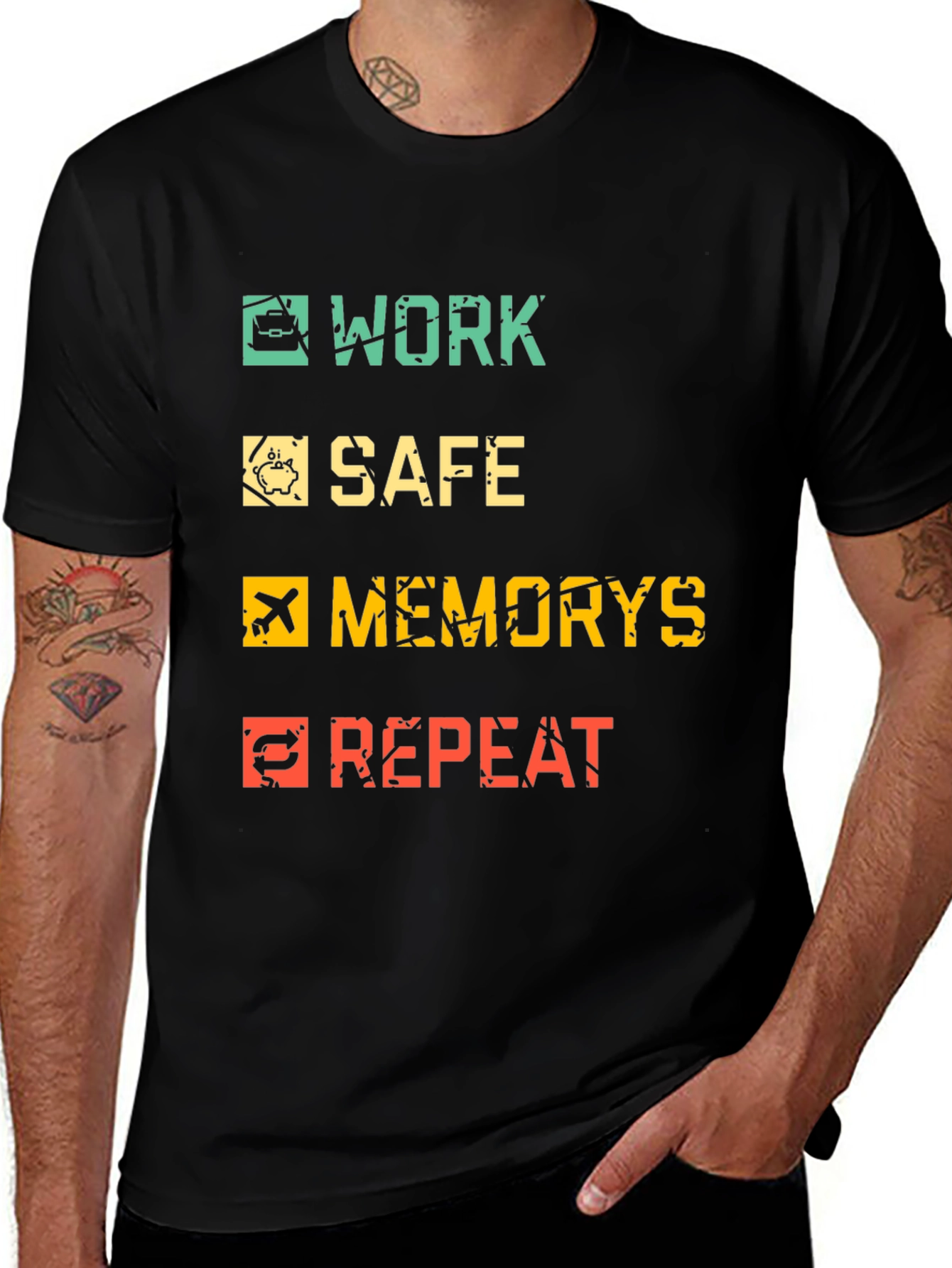 Work Safe Memories Repeat Black Graphic Tee