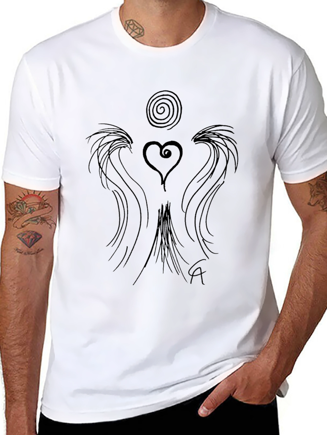 Abstract Heart Graphic Tee - Black