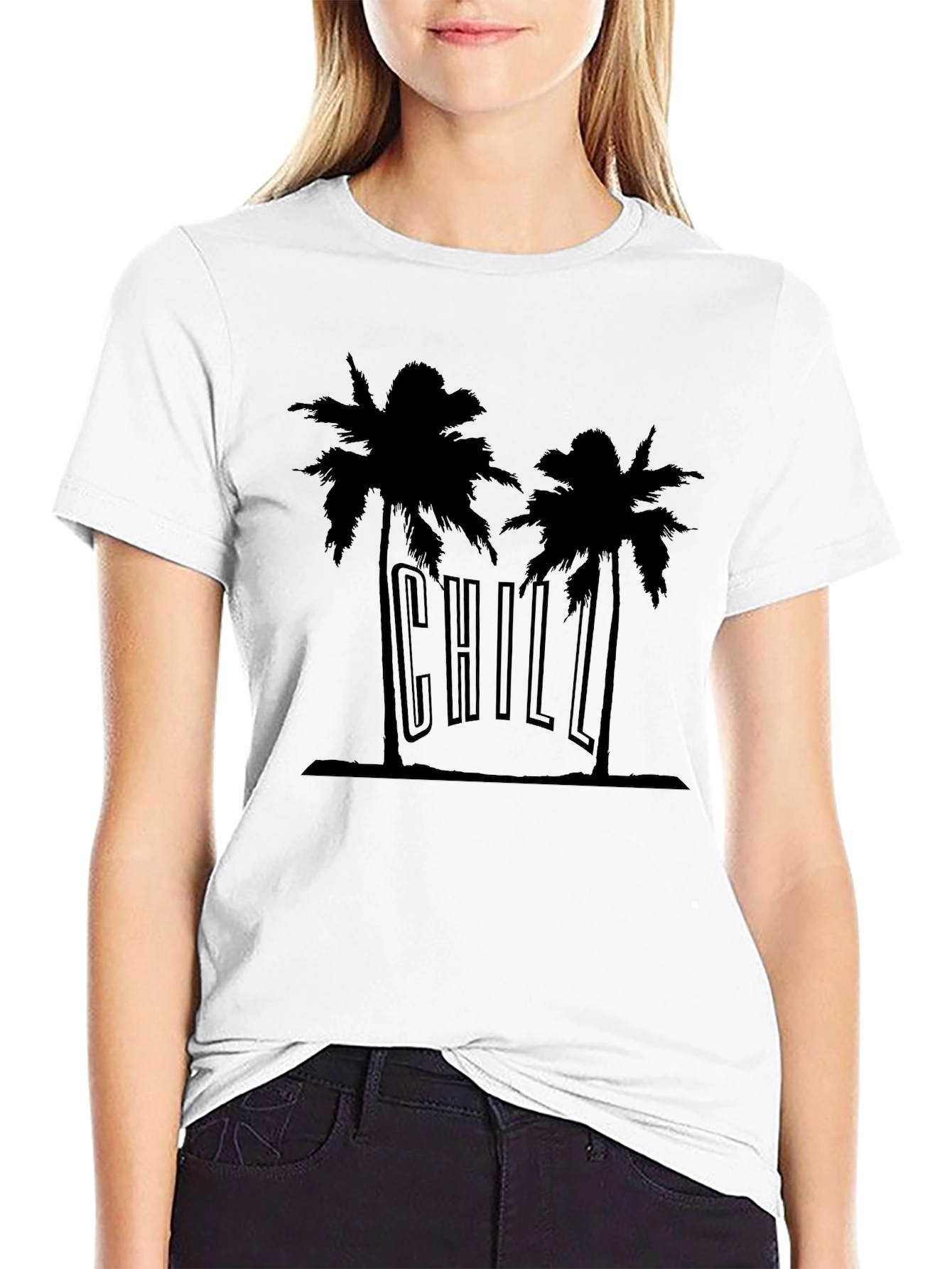 Chill Palm Tree Graphic Tee - Black Cotton T-Shirt