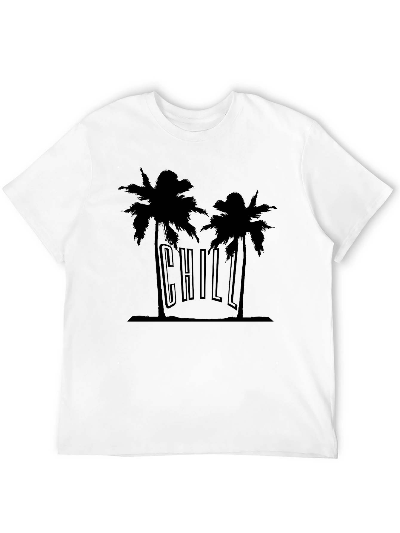 Chill Palm Tree Graphic Tee - Black Cotton T-Shirt