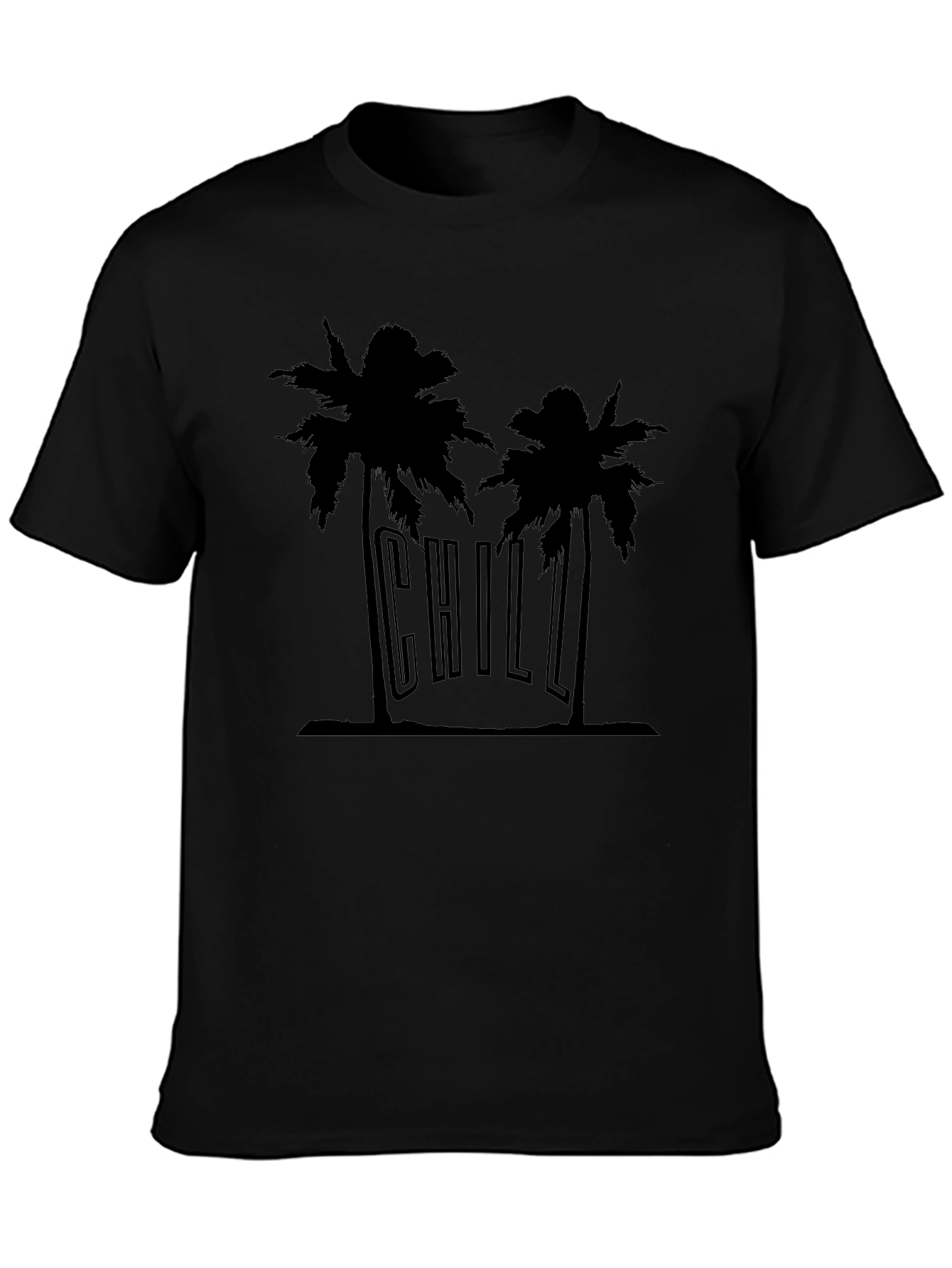 Chill Palm Tree Graphic Tee - Black Cotton T-Shirt