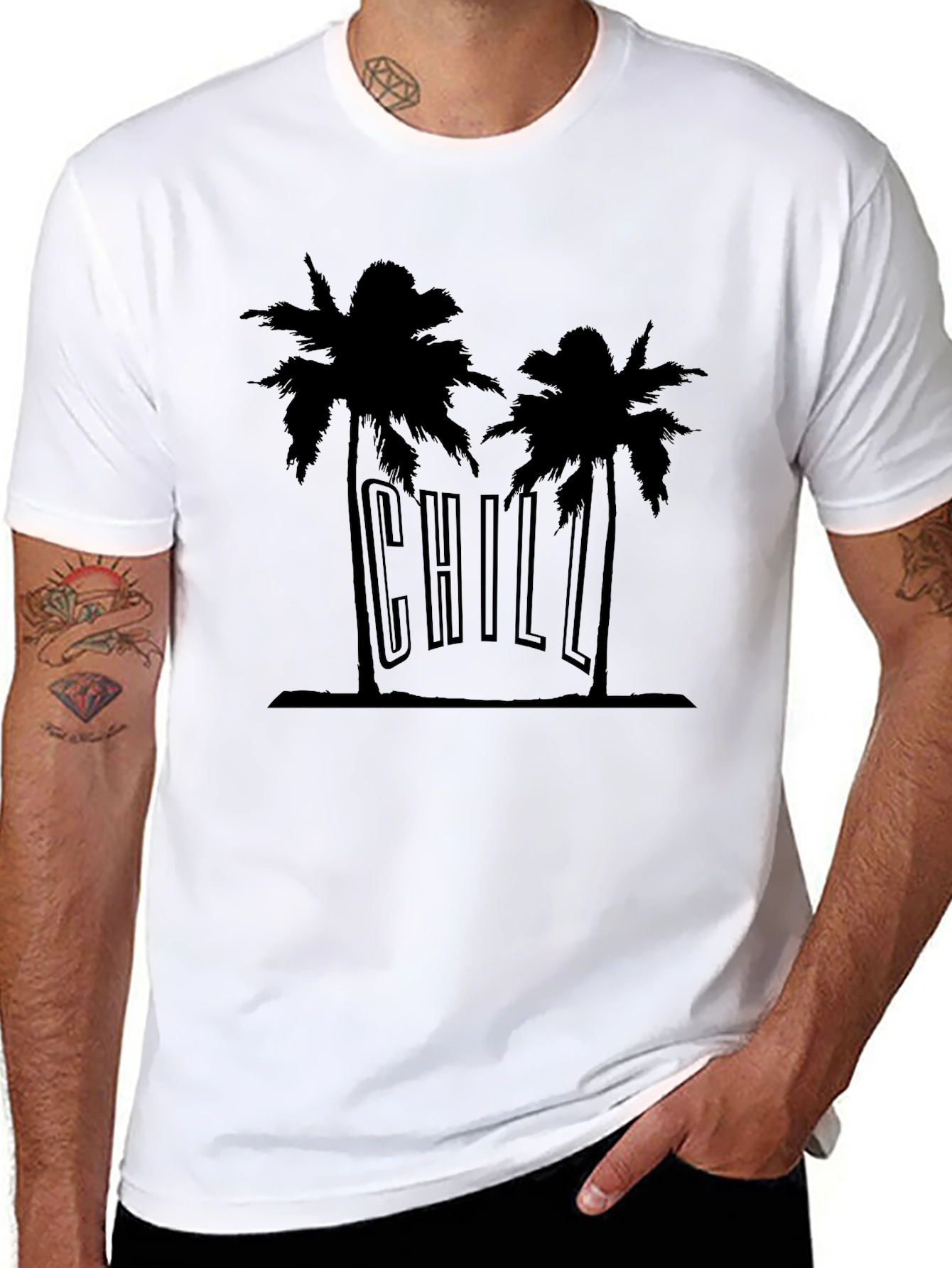 Chill Palm Tree Graphic Tee - Black Cotton T-Shirt