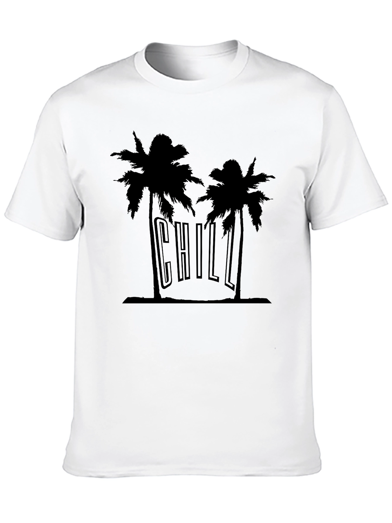 Chill Palm Tree Graphic Tee - Black Cotton T-Shirt