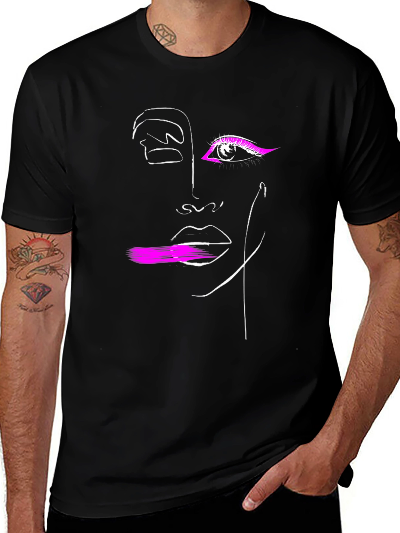 Abstract Face Graphic Tee - Modern Artsy Black T-Shirt