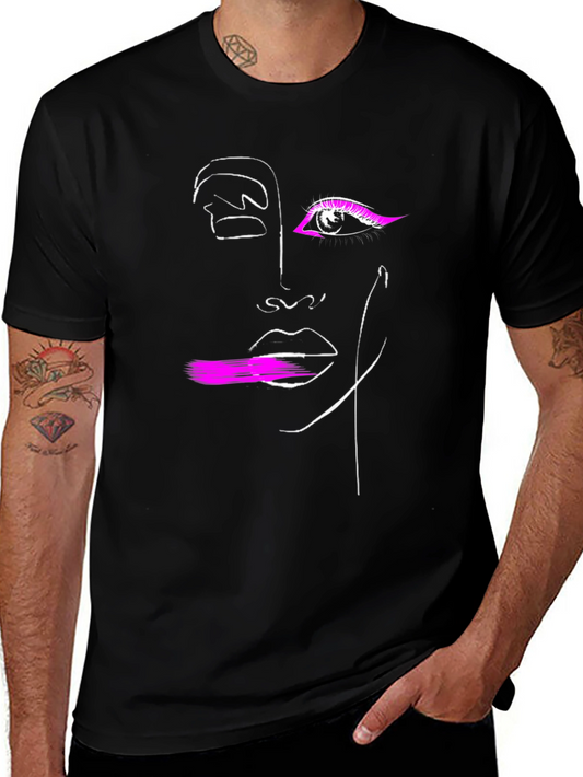 Abstract Face Graphic Tee - Modern Artsy Black T-Shirt