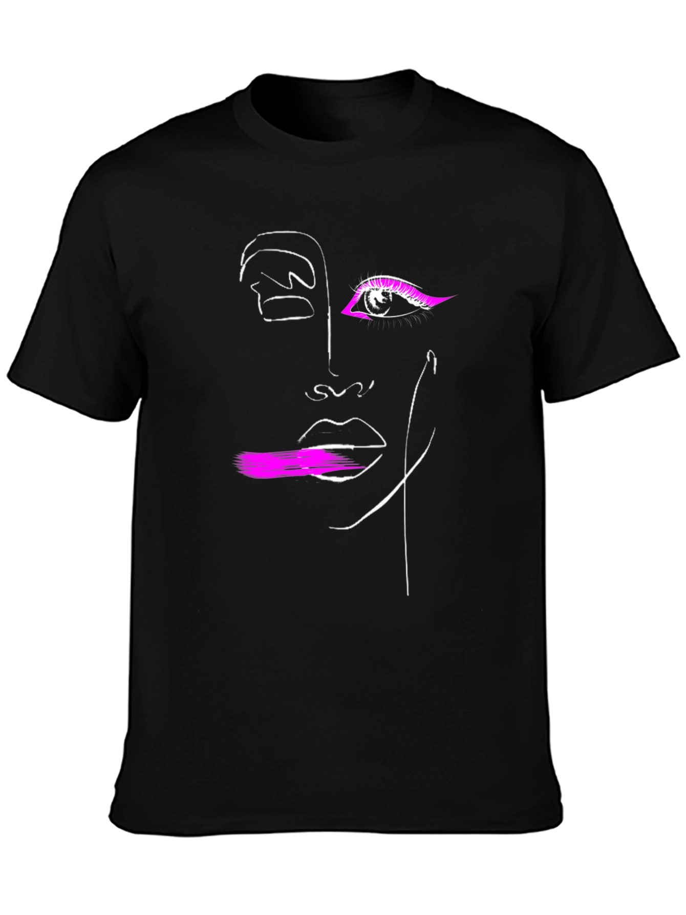 Abstract Face Graphic Tee - Modern Artsy Black T-Shirt