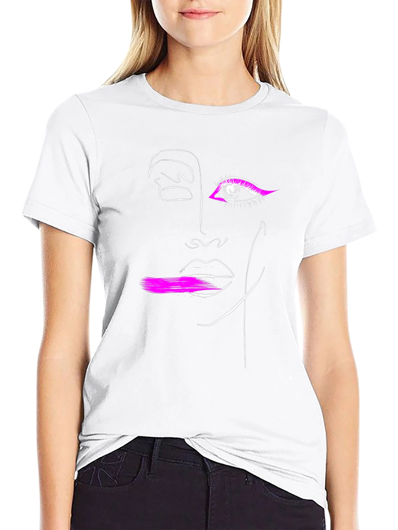Abstract Face Graphic Tee - Modern Artsy Black T-Shirt