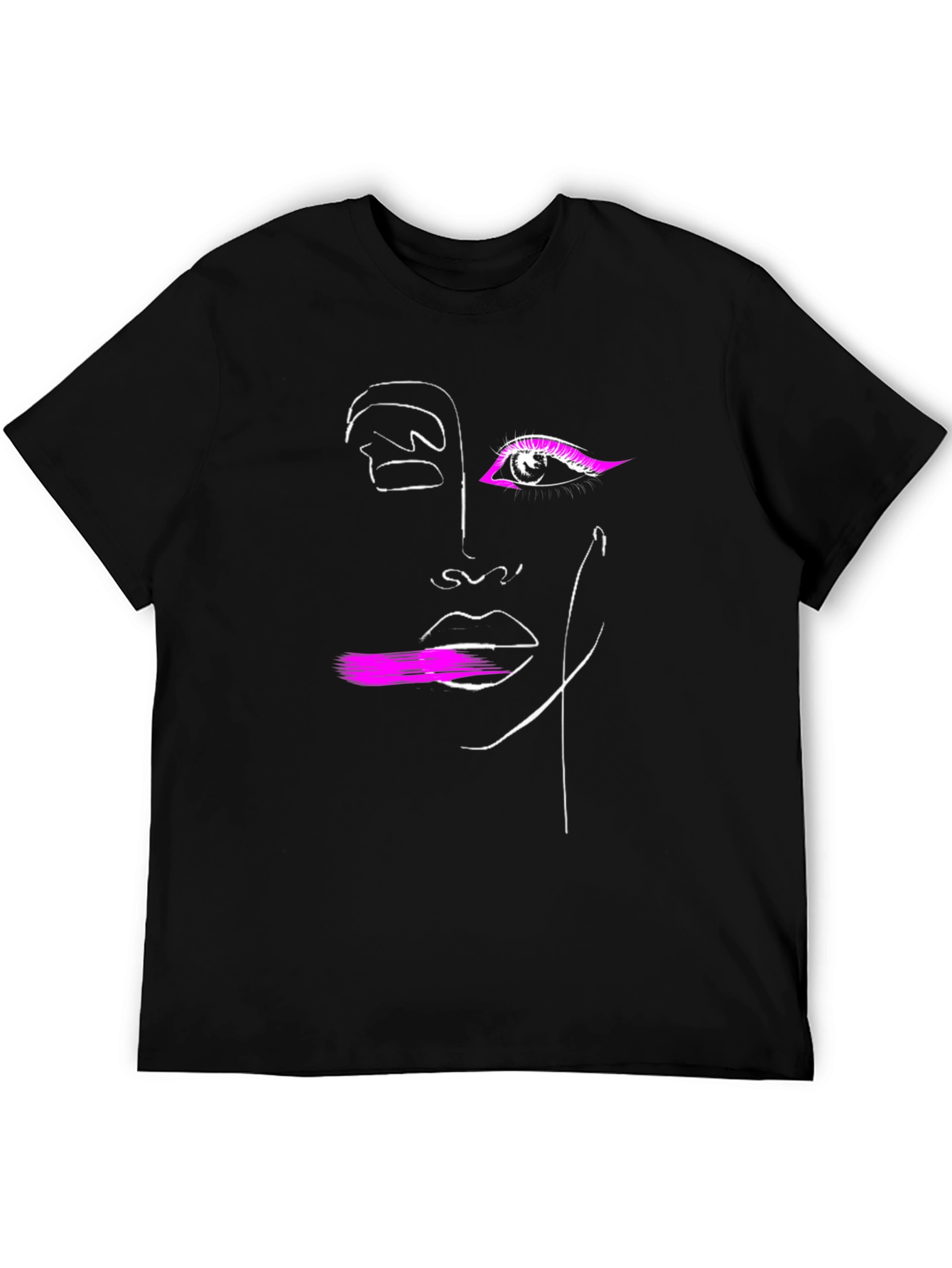 Abstract Face Graphic Tee - Modern Artsy Black T-Shirt