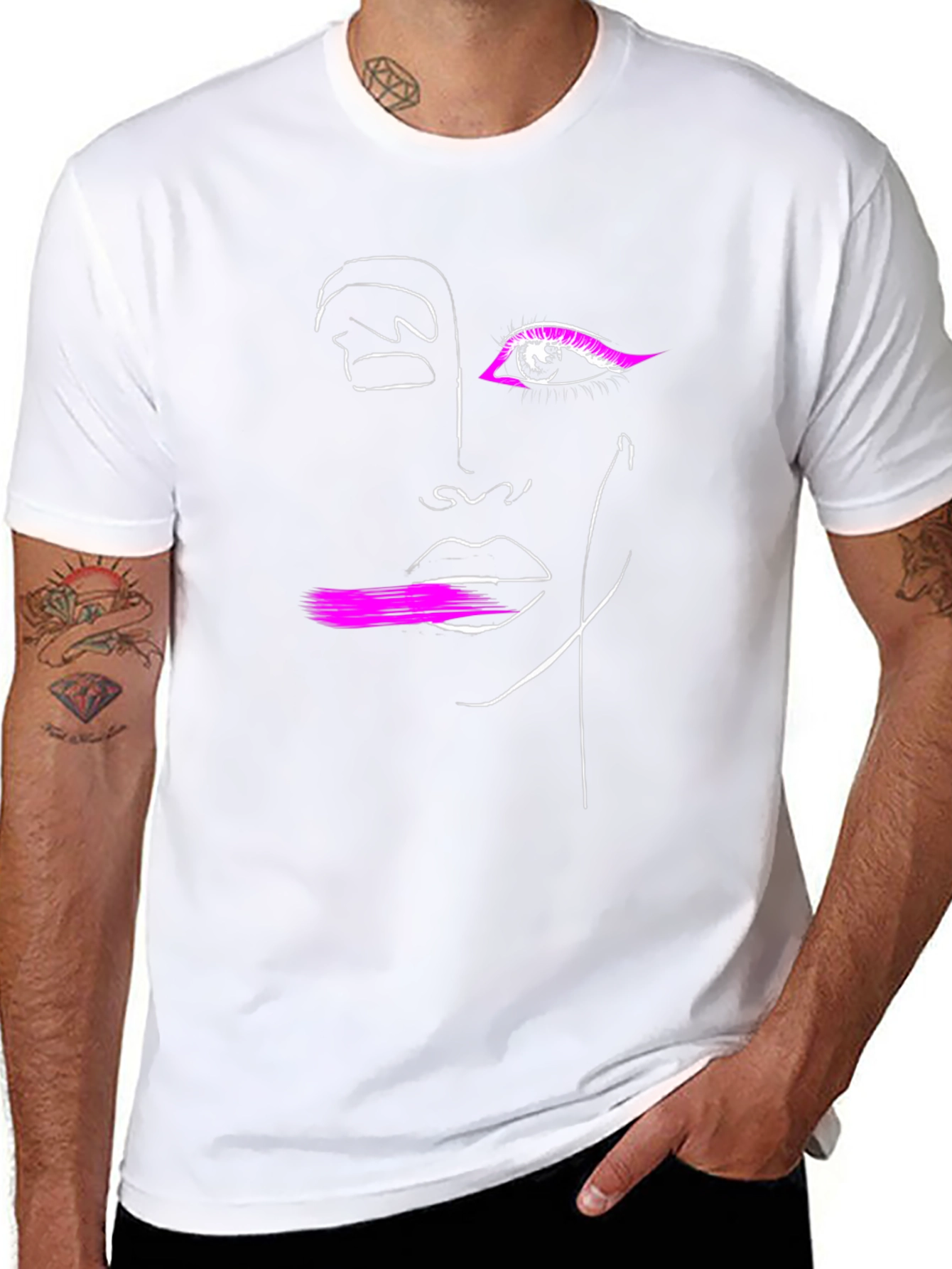Abstract Face Graphic Tee - Modern Artsy Black T-Shirt
