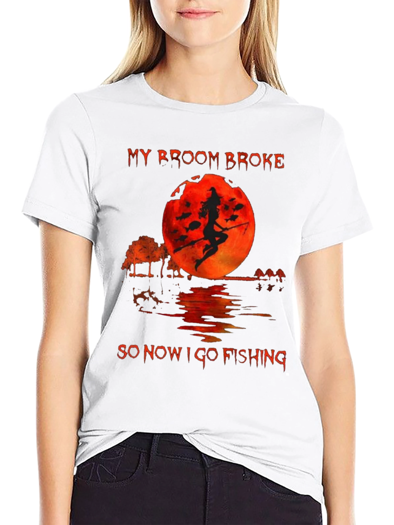 Witch Fishing T-Shirt - My Broom Broke Graphic Tee