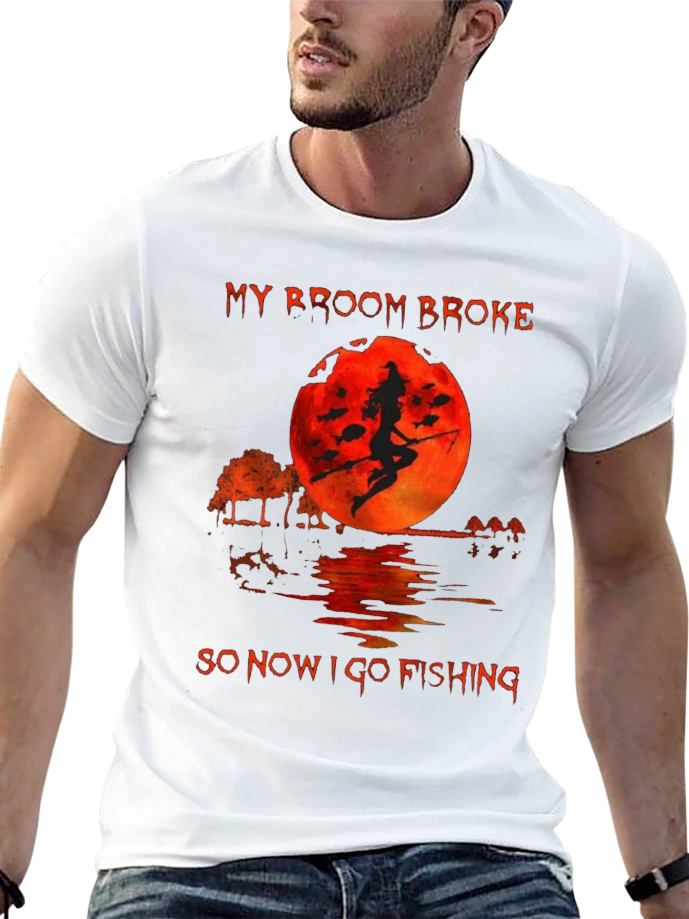 Witch Fishing T-Shirt - My Broom Broke Graphic Tee