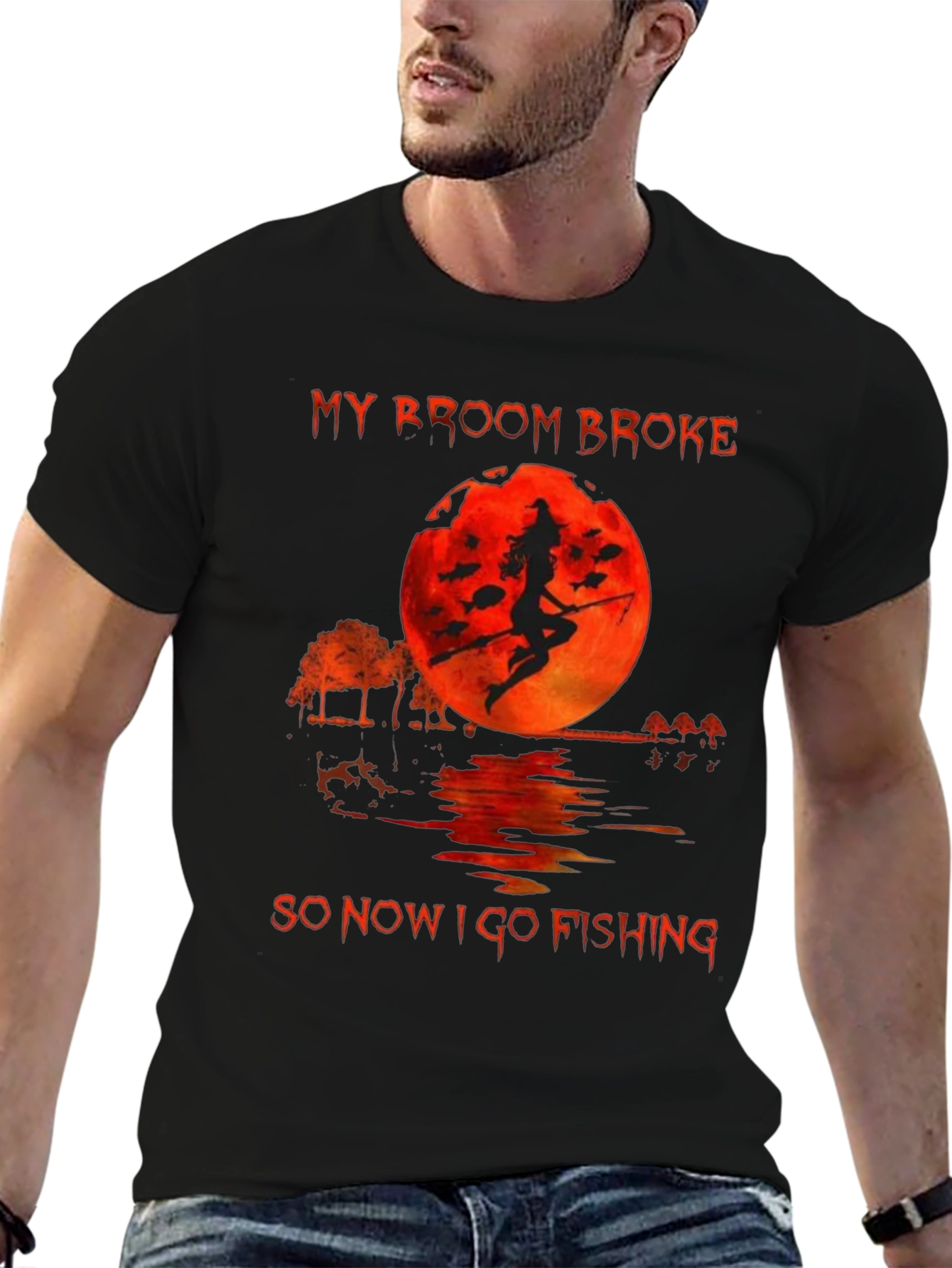 Witch Fishing T-Shirt - My Broom Broke Graphic Tee