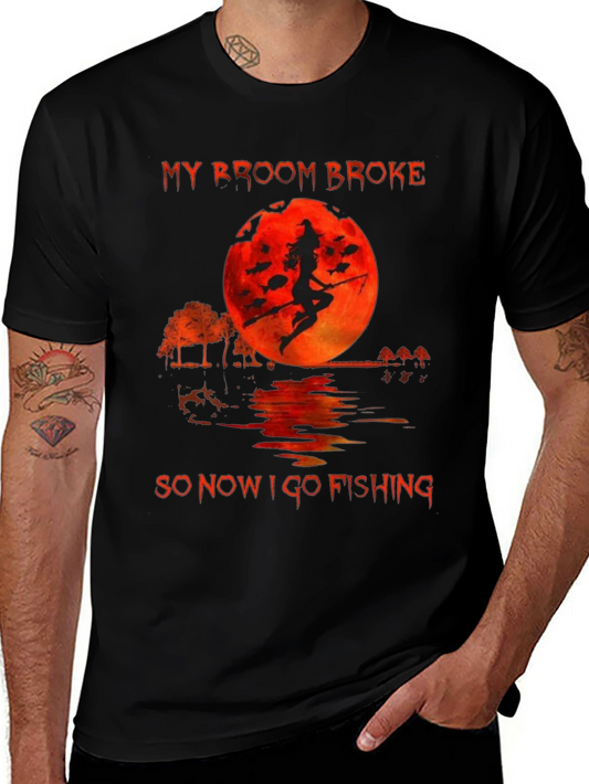Witch Fishing T-Shirt - My Broom Broke Graphic Tee