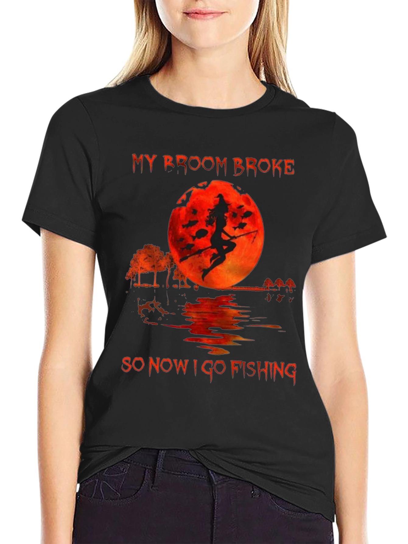 Witch Fishing T-Shirt - My Broom Broke Graphic Tee
