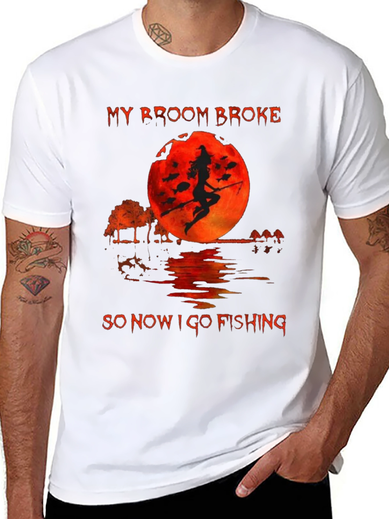 Witch Fishing T-Shirt - My Broom Broke Graphic Tee