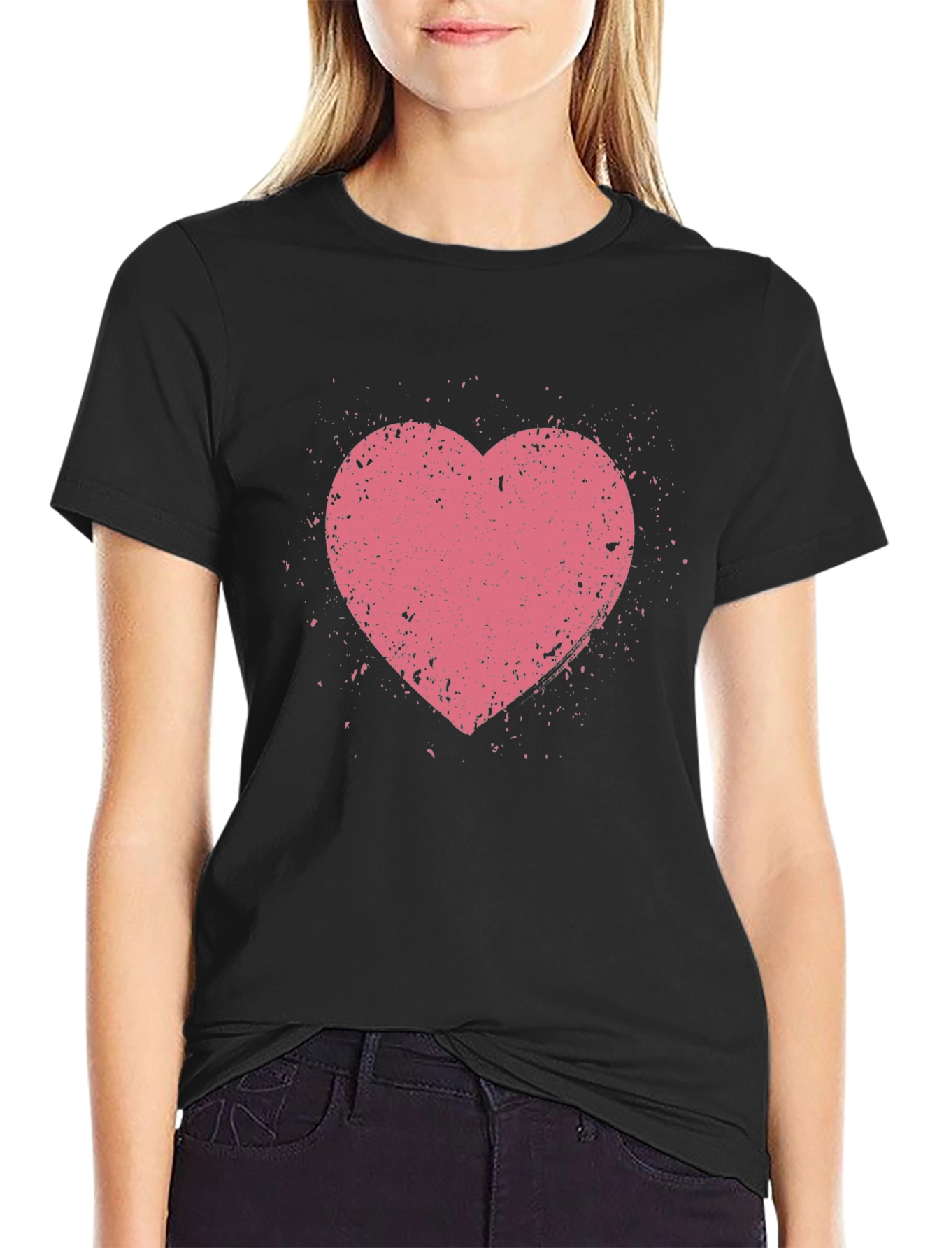 Distressed Heart Graphic Tee - Black Casual Shirt