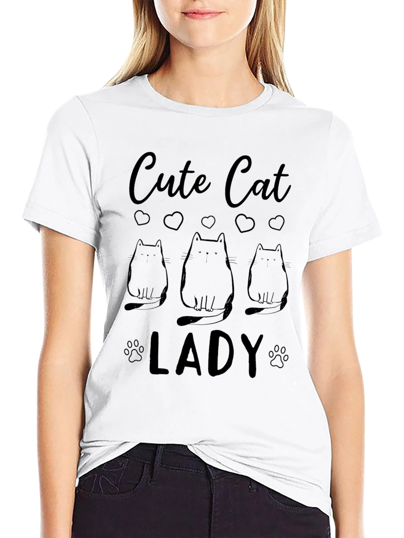 Cute Cat Lady Graphic T-Shirt - Black