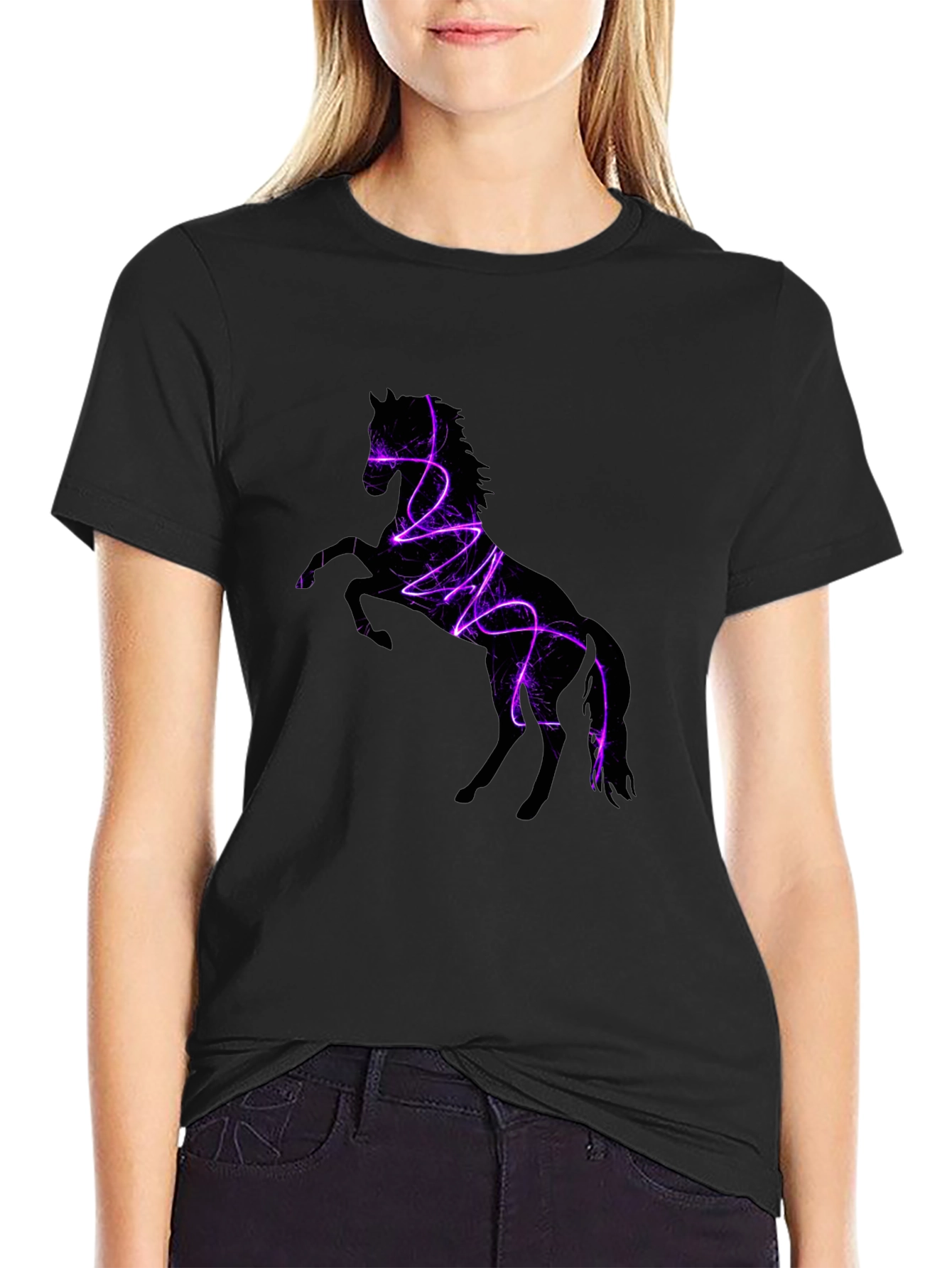 Horse Lightning Graphic Black T-Shirt