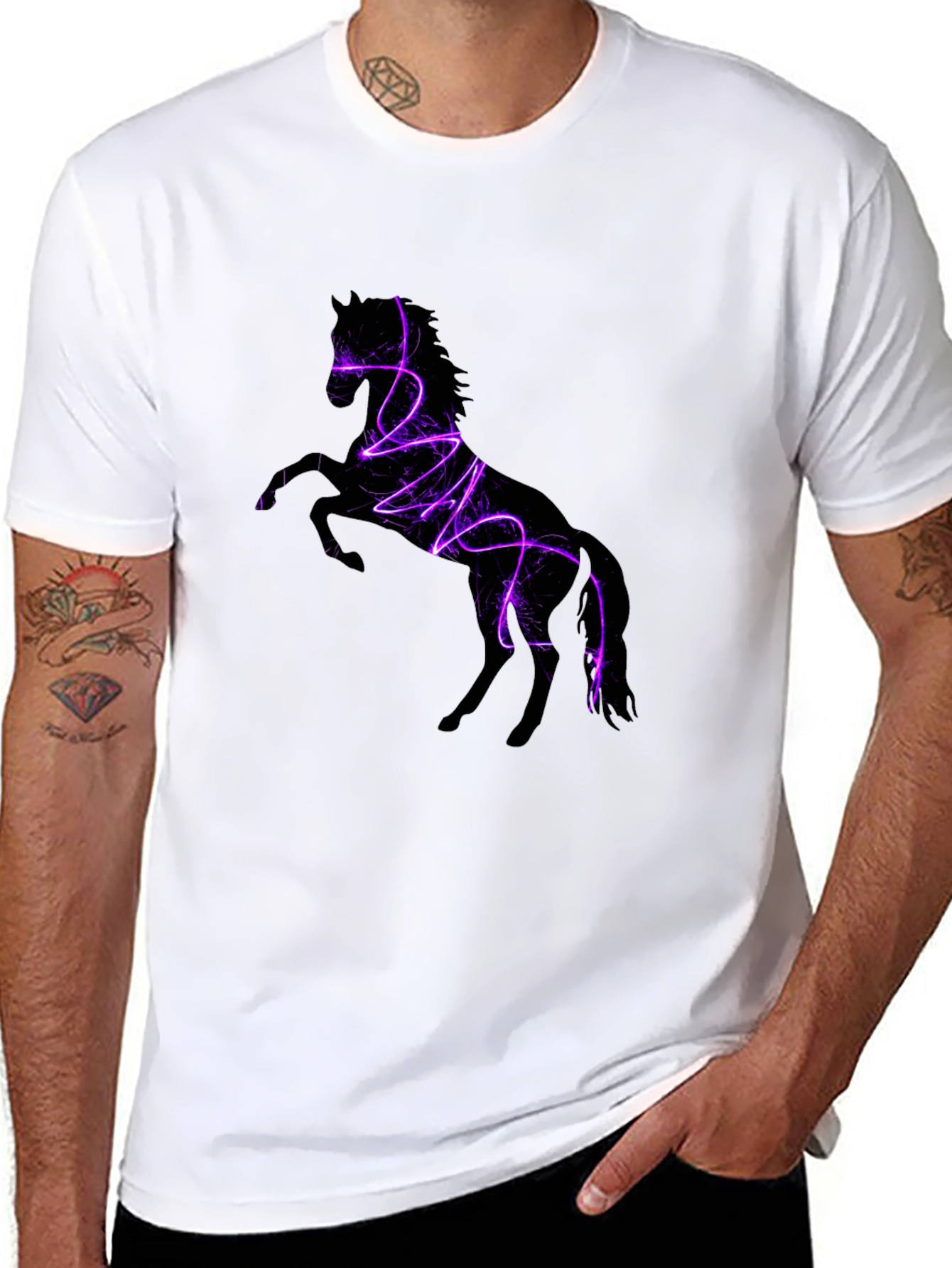 Horse Lightning Graphic Black T-Shirt