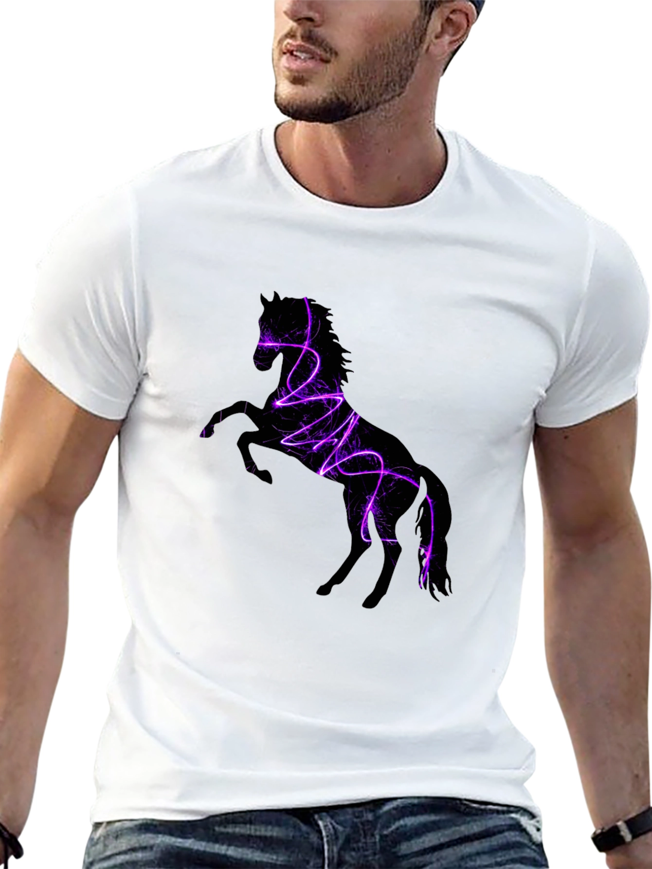 Horse Lightning Graphic Black T-Shirt