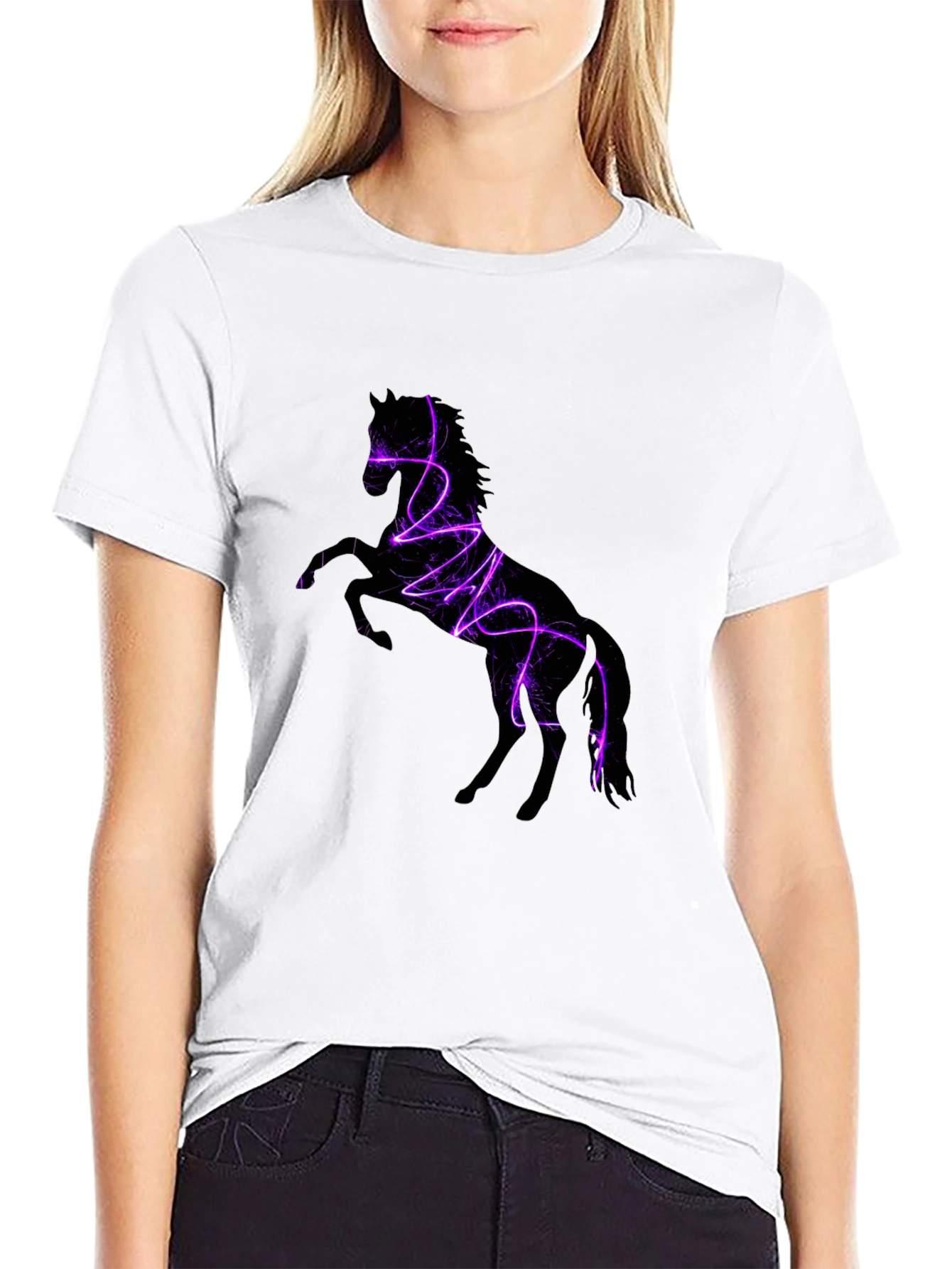 Horse Lightning Graphic Black T-Shirt