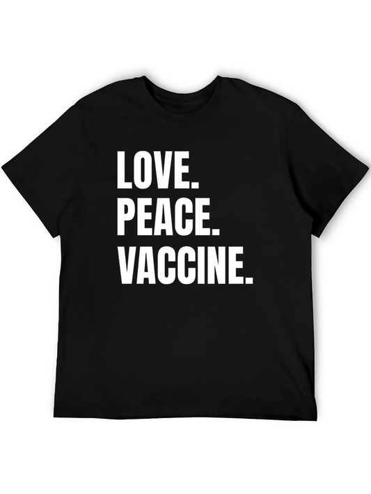 Love Peace Vaccine T-Shirt Black Crew Neck Tee