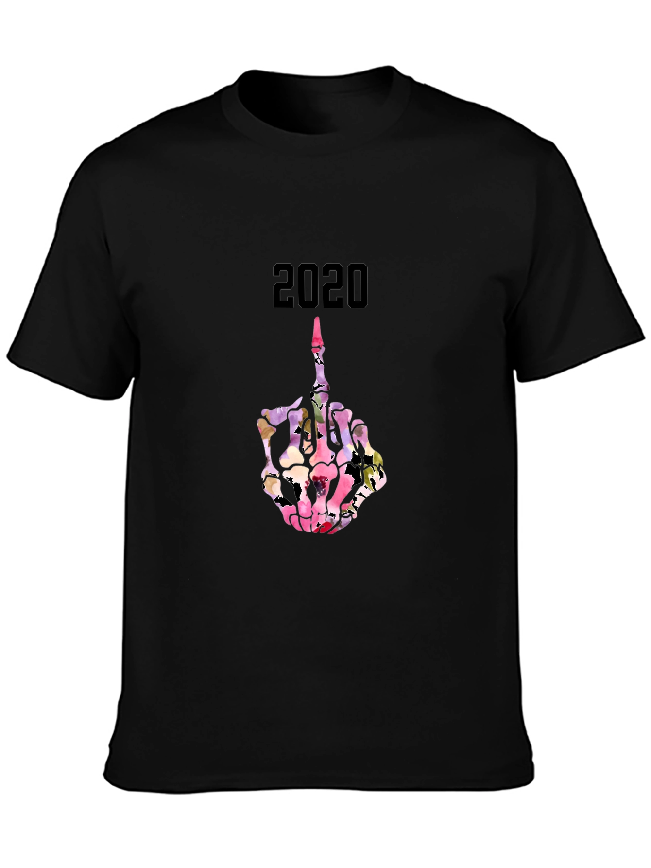 2020 Floral Skeleton Middle Finger T-Shirt