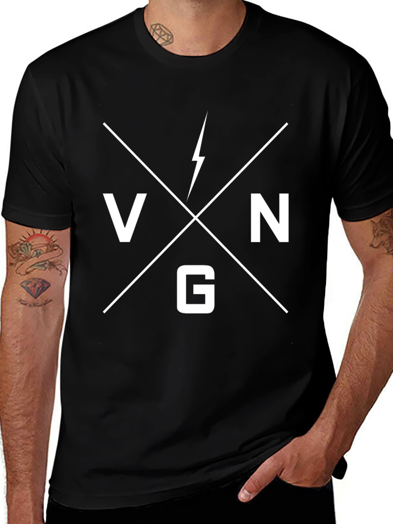 VNG Lightning Bolt Graphic Black T-Shirt
