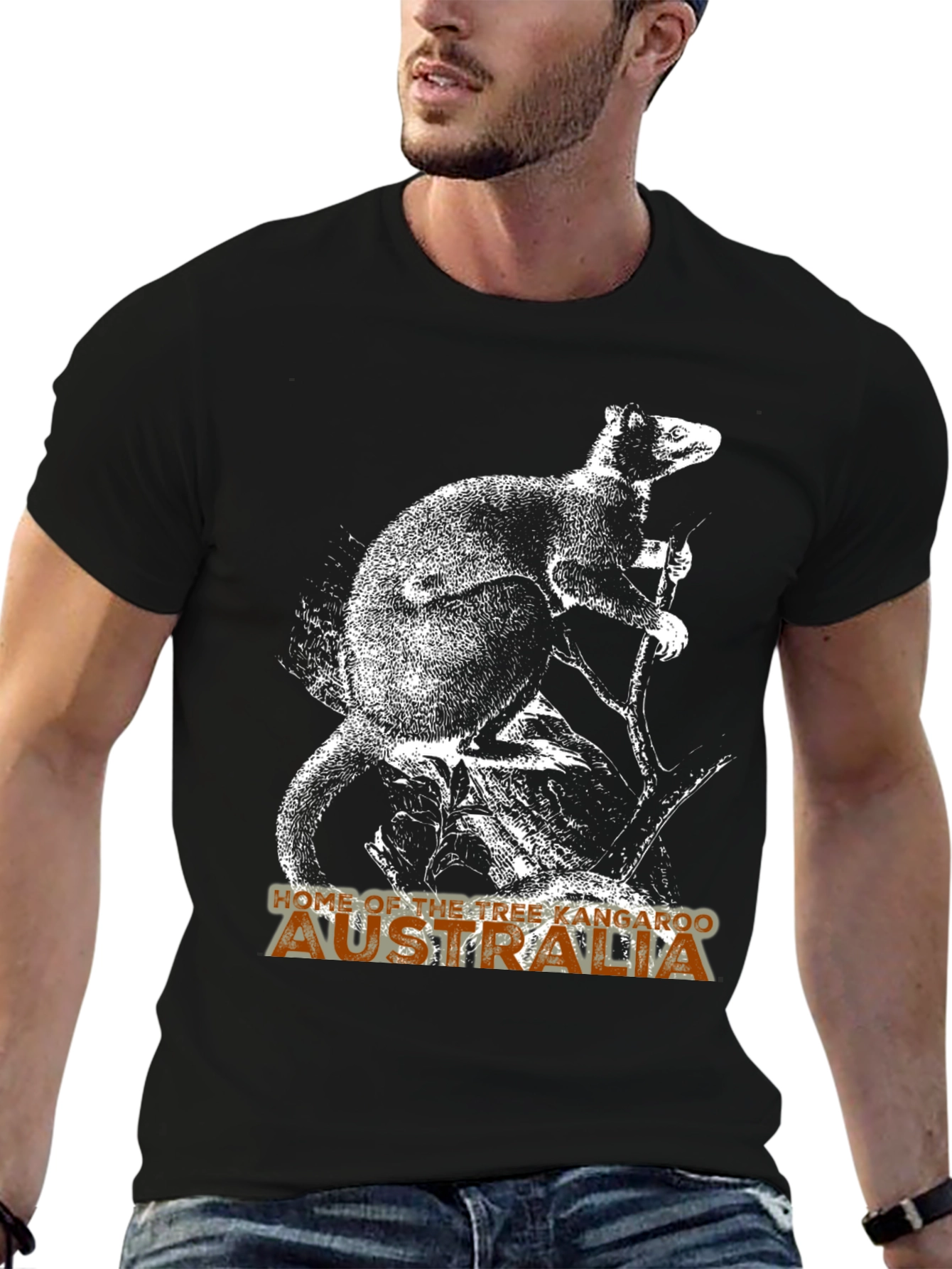 Tree Kangaroo Australia Graphic Tee - Mens Black T-Shirt