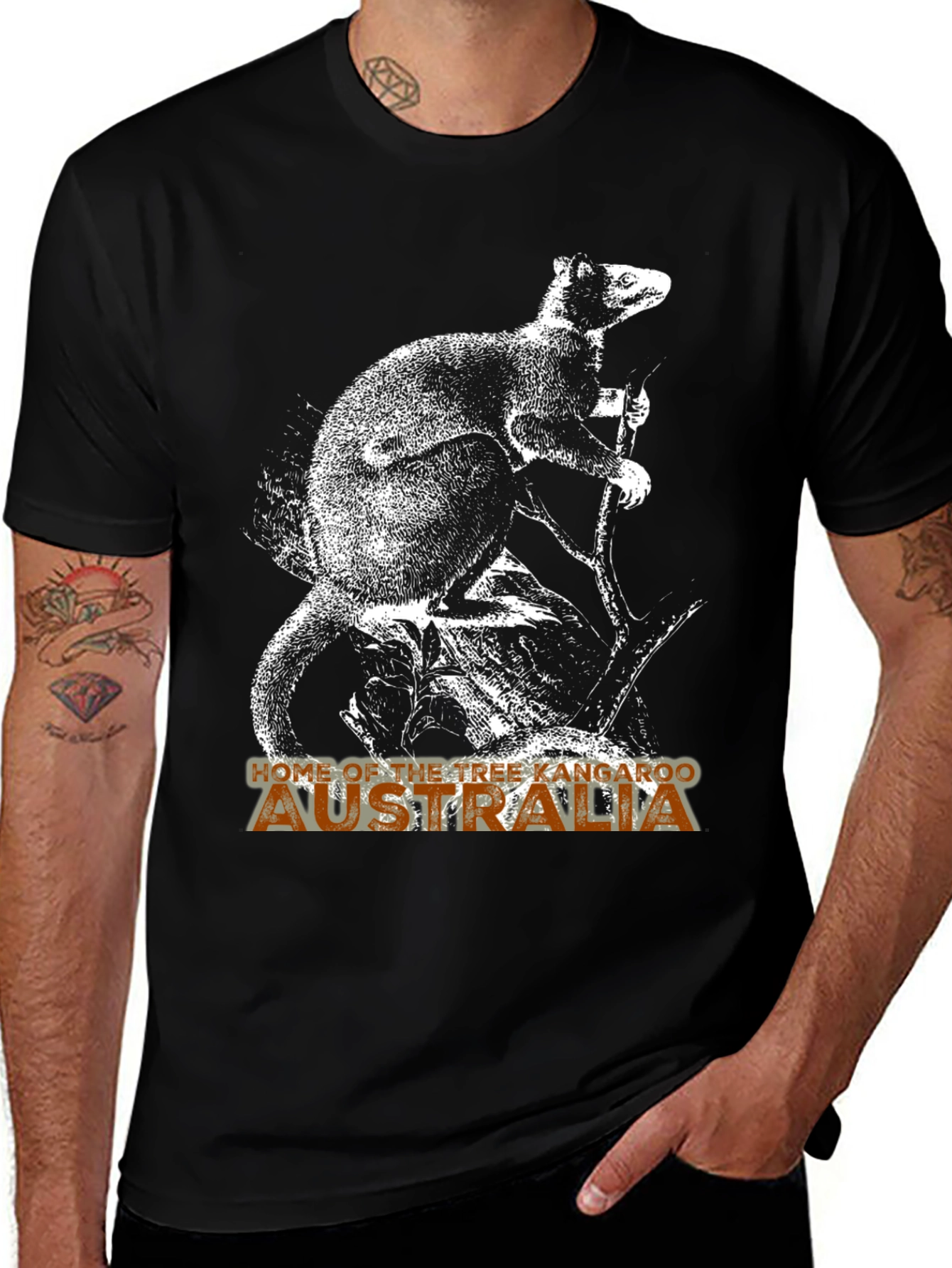 Tree Kangaroo Australia Graphic Tee - Mens Black T-Shirt