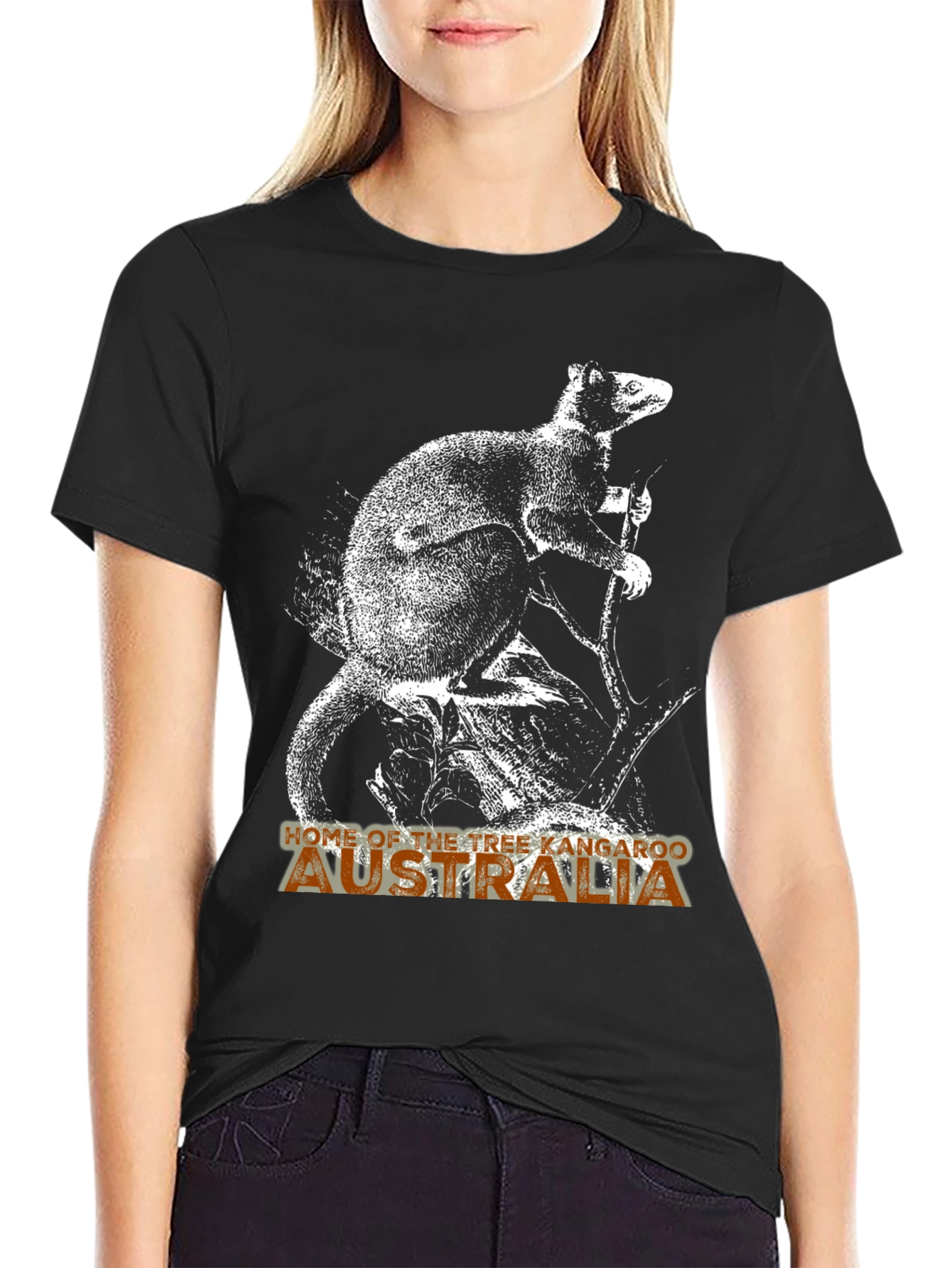 Tree Kangaroo Australia Graphic Tee - Mens Black T-Shirt