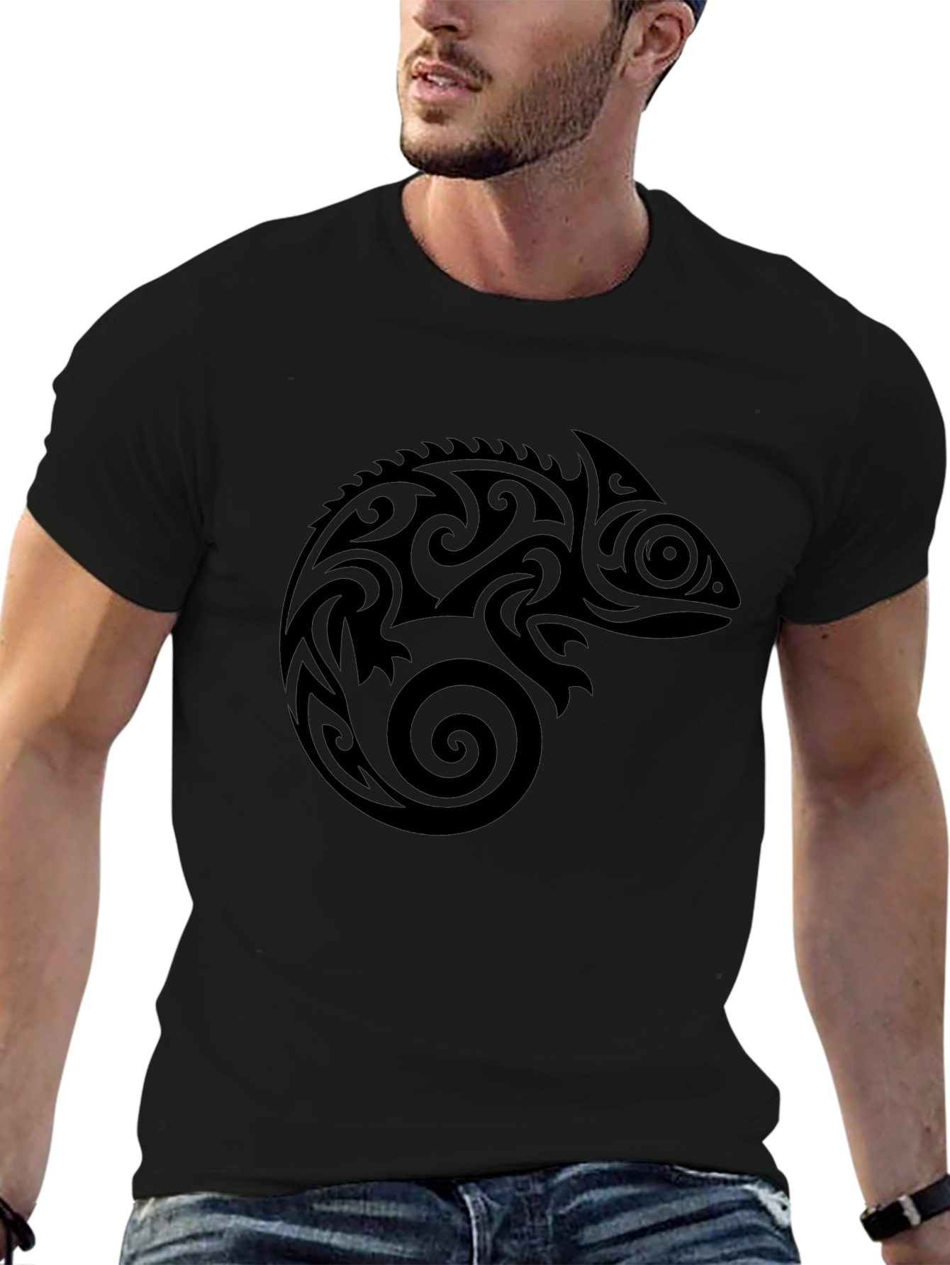 Tribal Chameleon Black T-Shirt